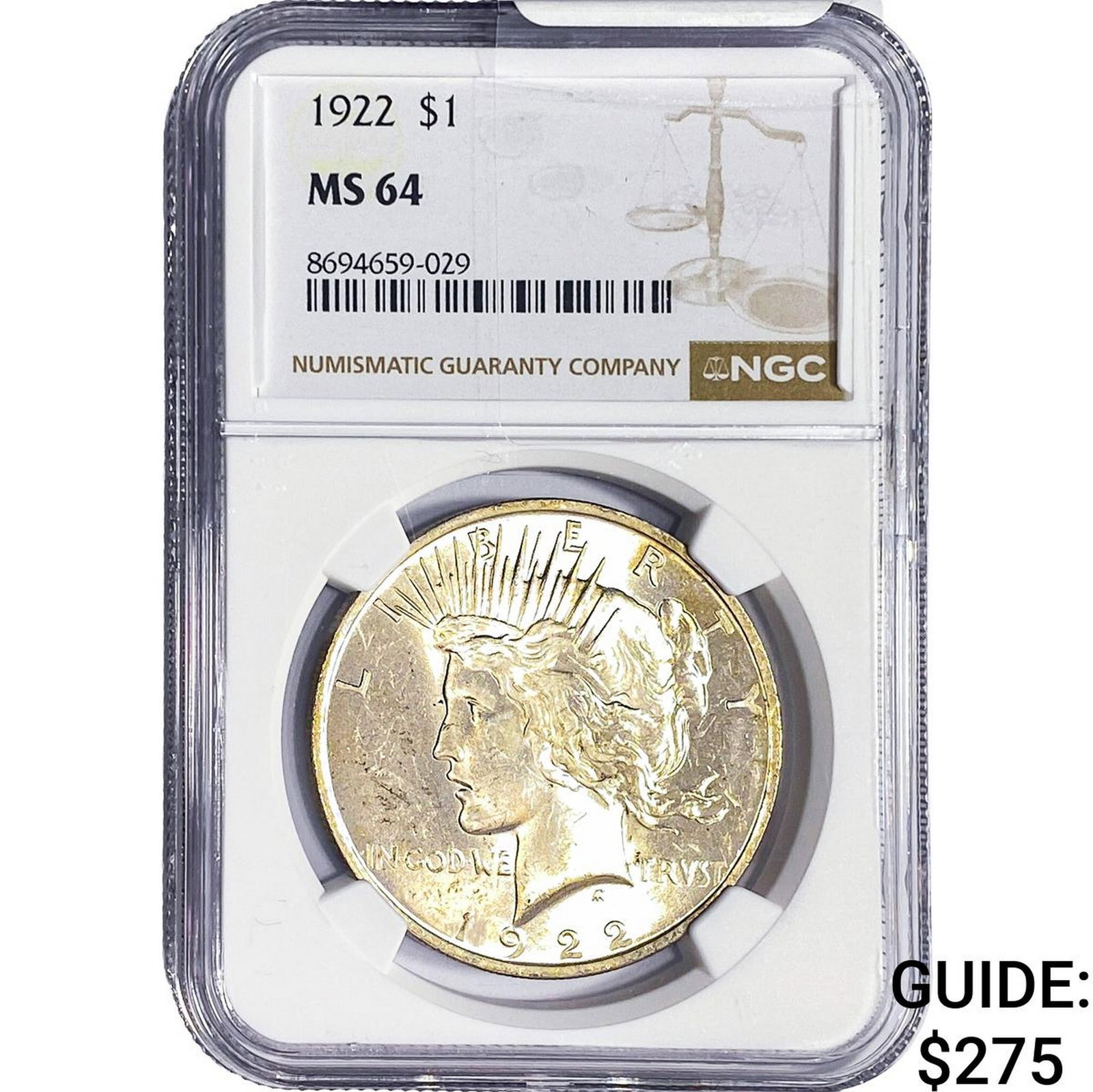 1922 Silver Peace Dollar NGC MS64: 1922 Silver Peace Dollar NGC MS64