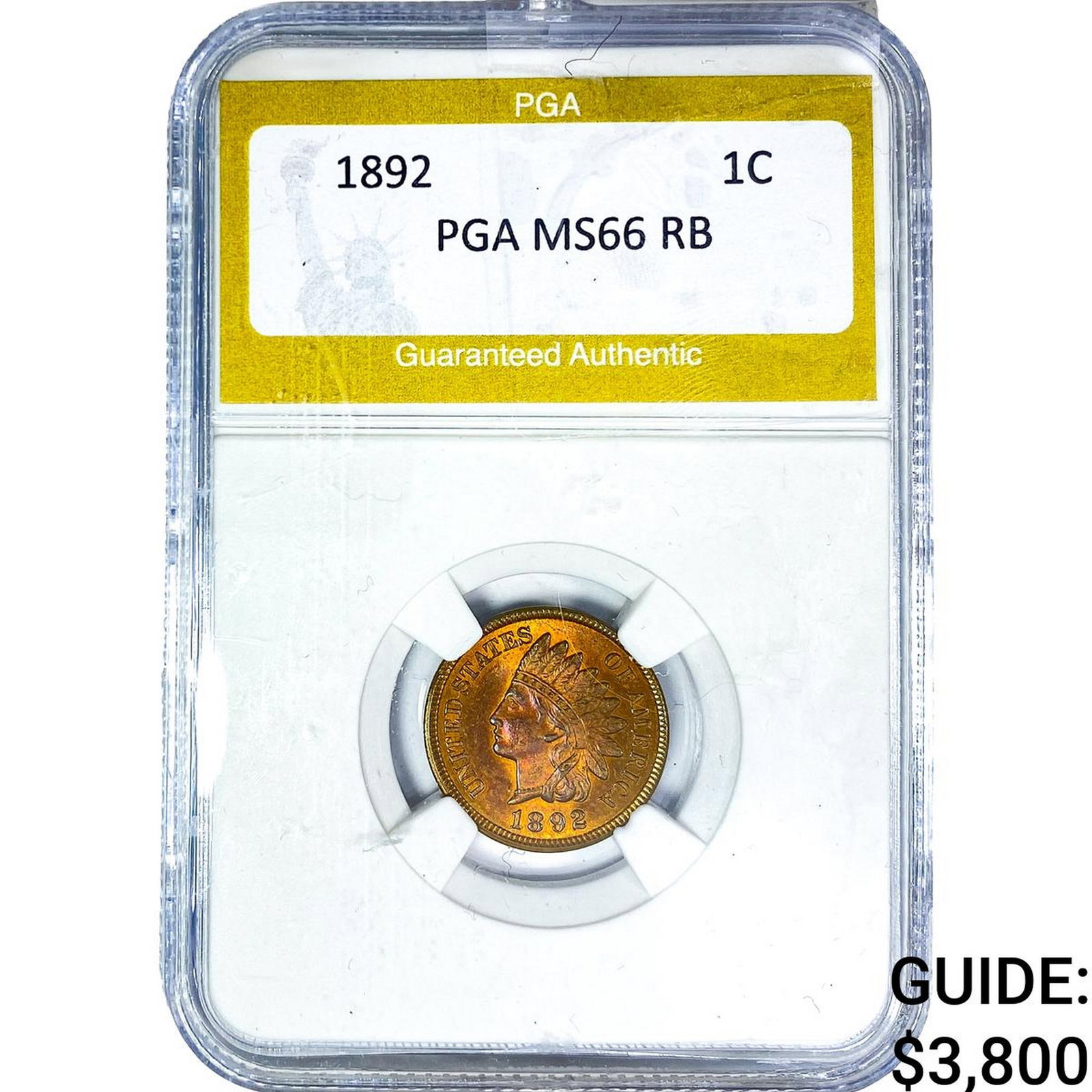 1892 Indian Head Cent PGA MS66 RB: 1892 Indian Head Cent PGA MS66 RB