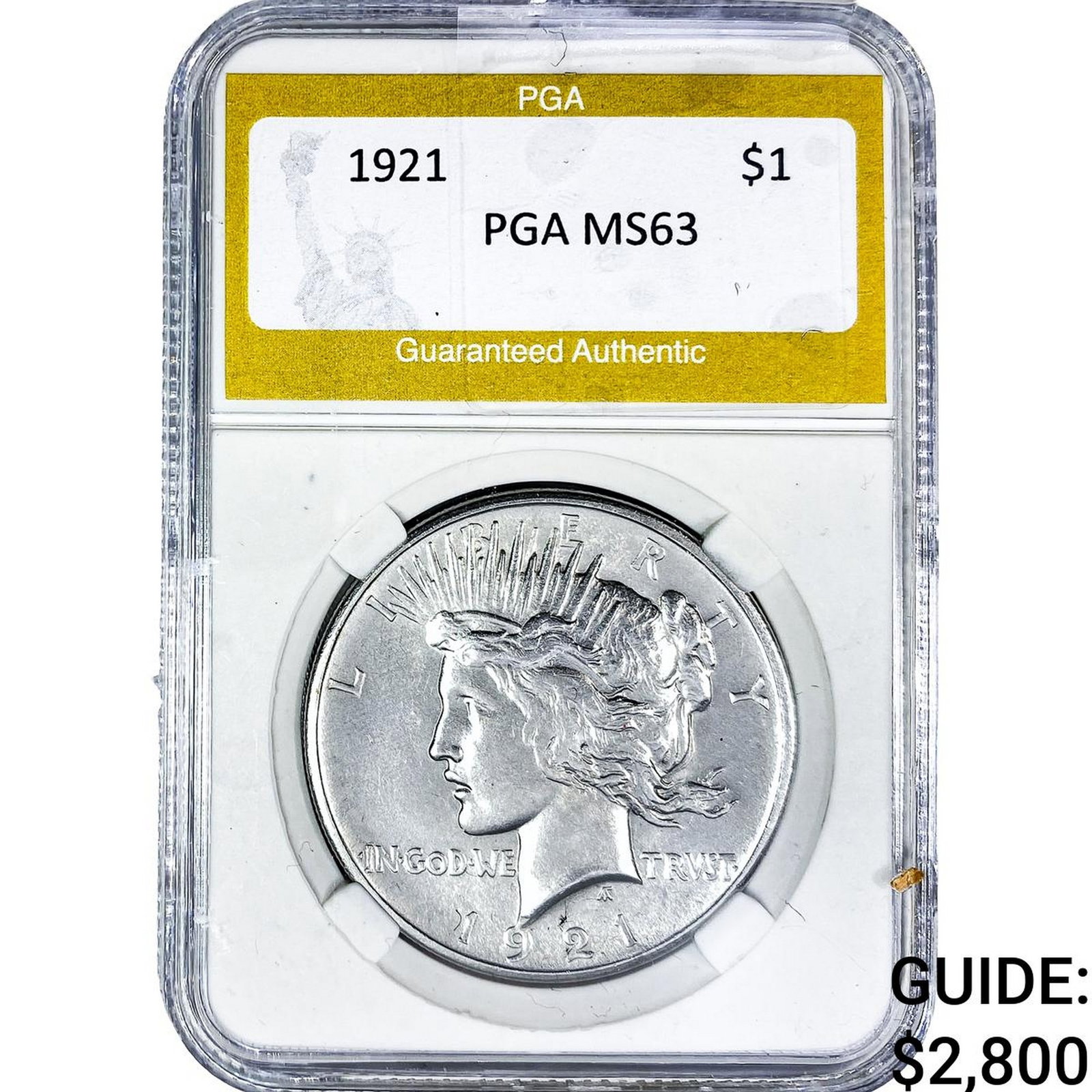 1921 Silver Peace Dollar PGA MS63: 1921 Silver Peace Dollar PGA MS63
