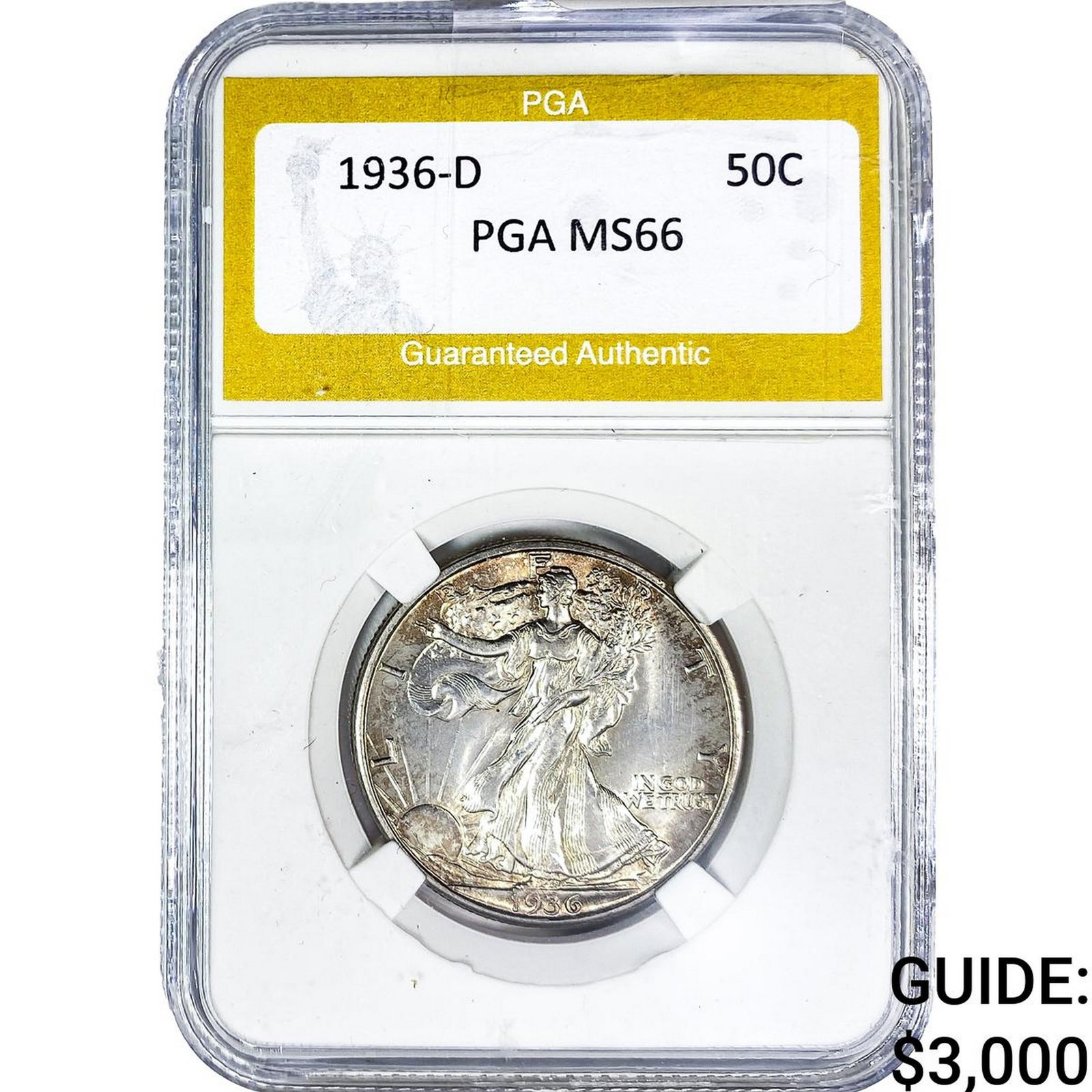 1936-D Walking Liberty Half Dollar PGA MS66: 1936-D Walking Liberty Half Dollar PGA MS66