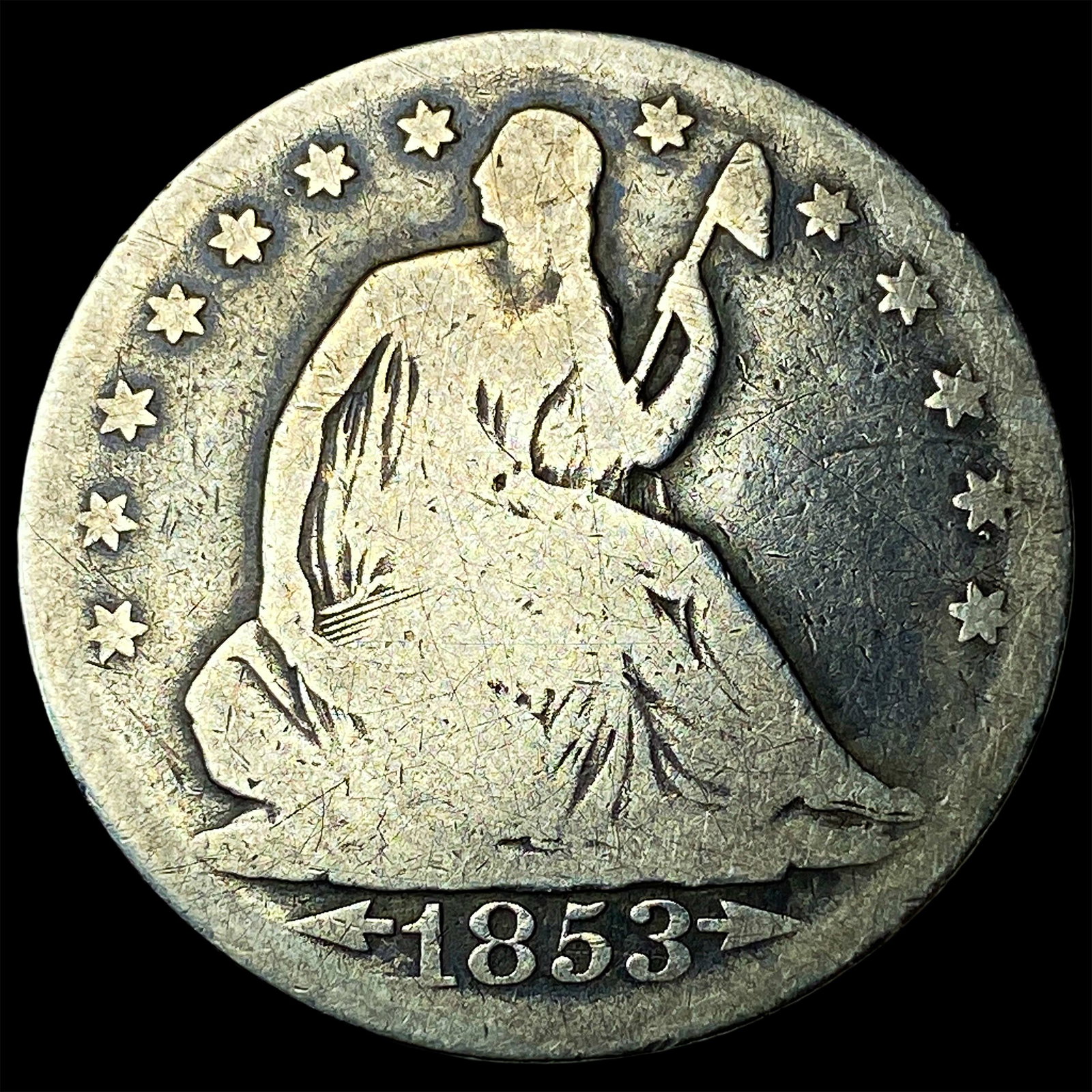 1853 Arrows/Rays Seated Liberty Half Dollar NICELY CIRCULATED (1 of 2)