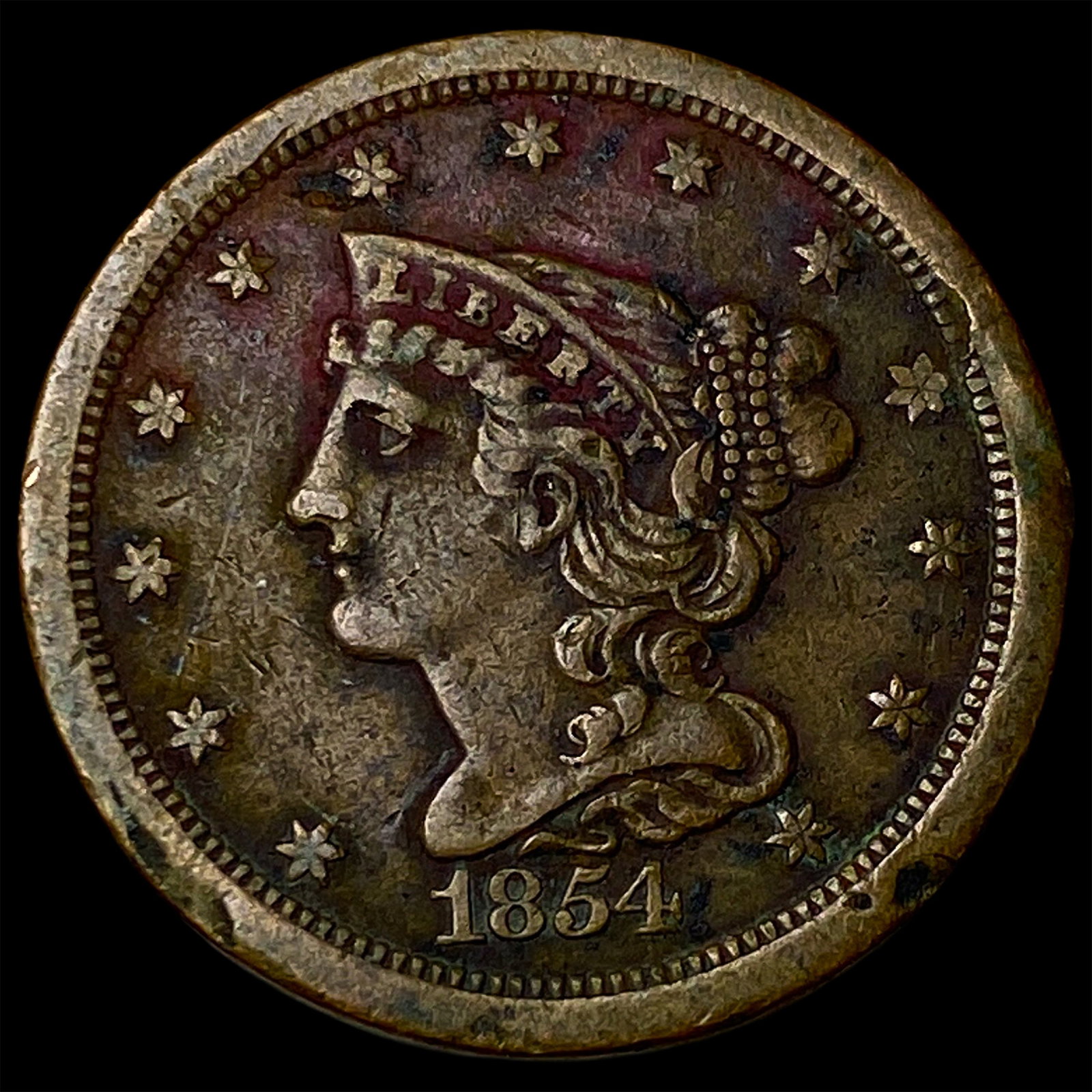 1854 Braided Hair Half Cent NEARLY UNCIRCULATED: 1854 Braided Hair Half Cent NEARLY UNCIRCULATED