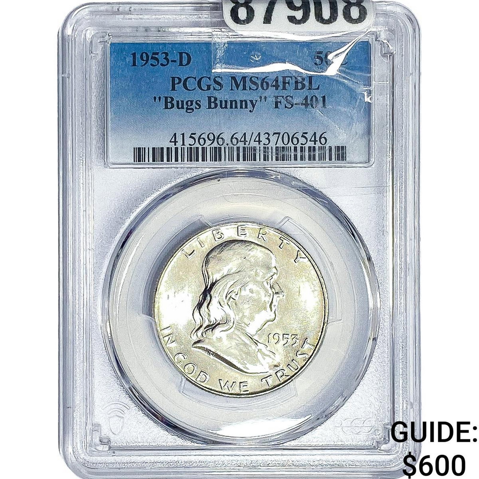 1953-D Franklin Half Dollar PCGS MS64 FBL Bugs Bunny: 1953-D Franklin Half Dollar PCGS MS64 FBL Bugs Bunny