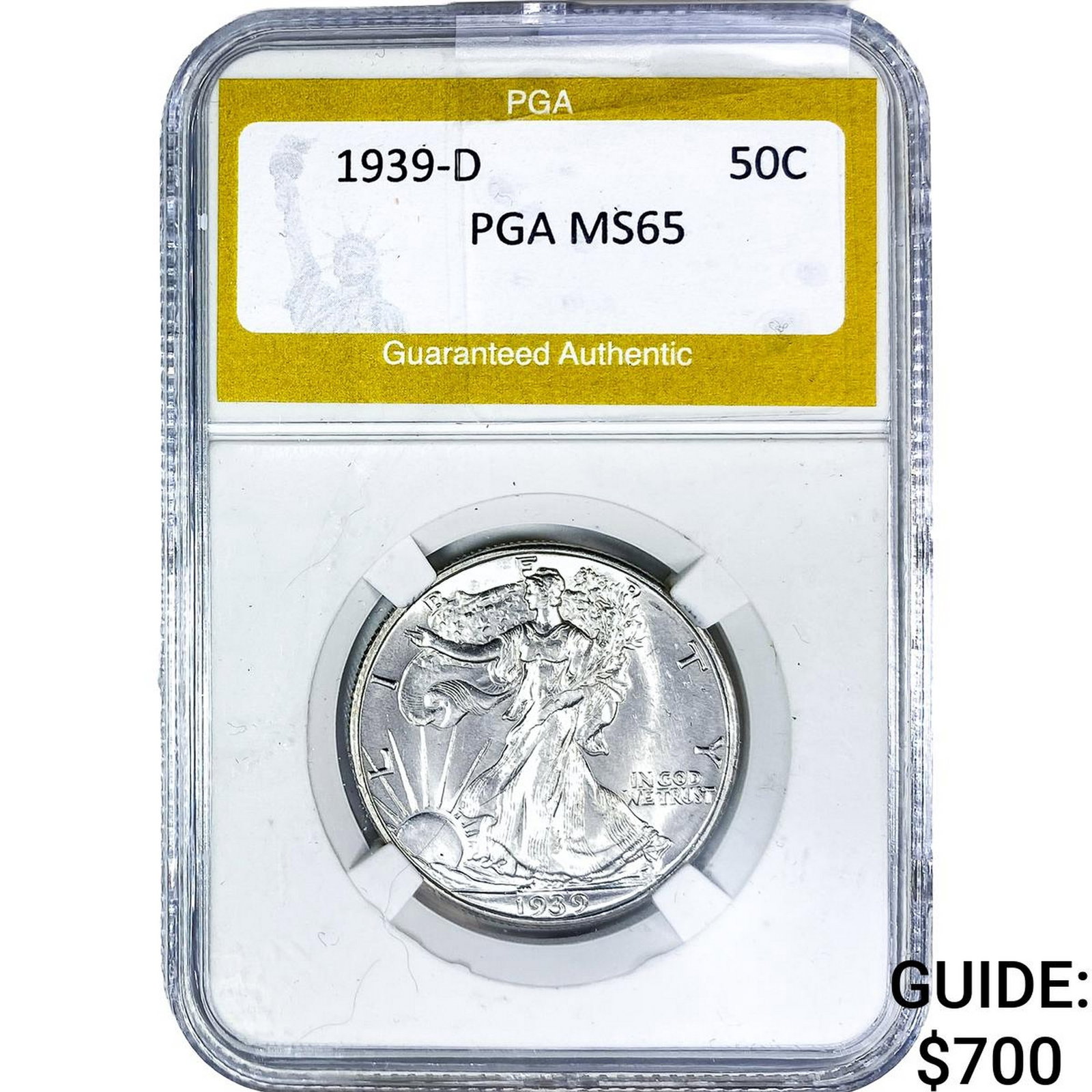 1939-D Walking Liberty Half Dollar PGA MS65: 1939-D Walking Liberty Half Dollar PGA MS65