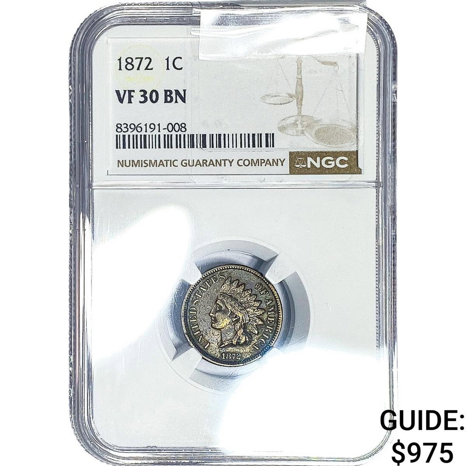 1872 Indian Head Cent NGC VF30 BN: 1872 Indian Head Cent NGC VF30 BN