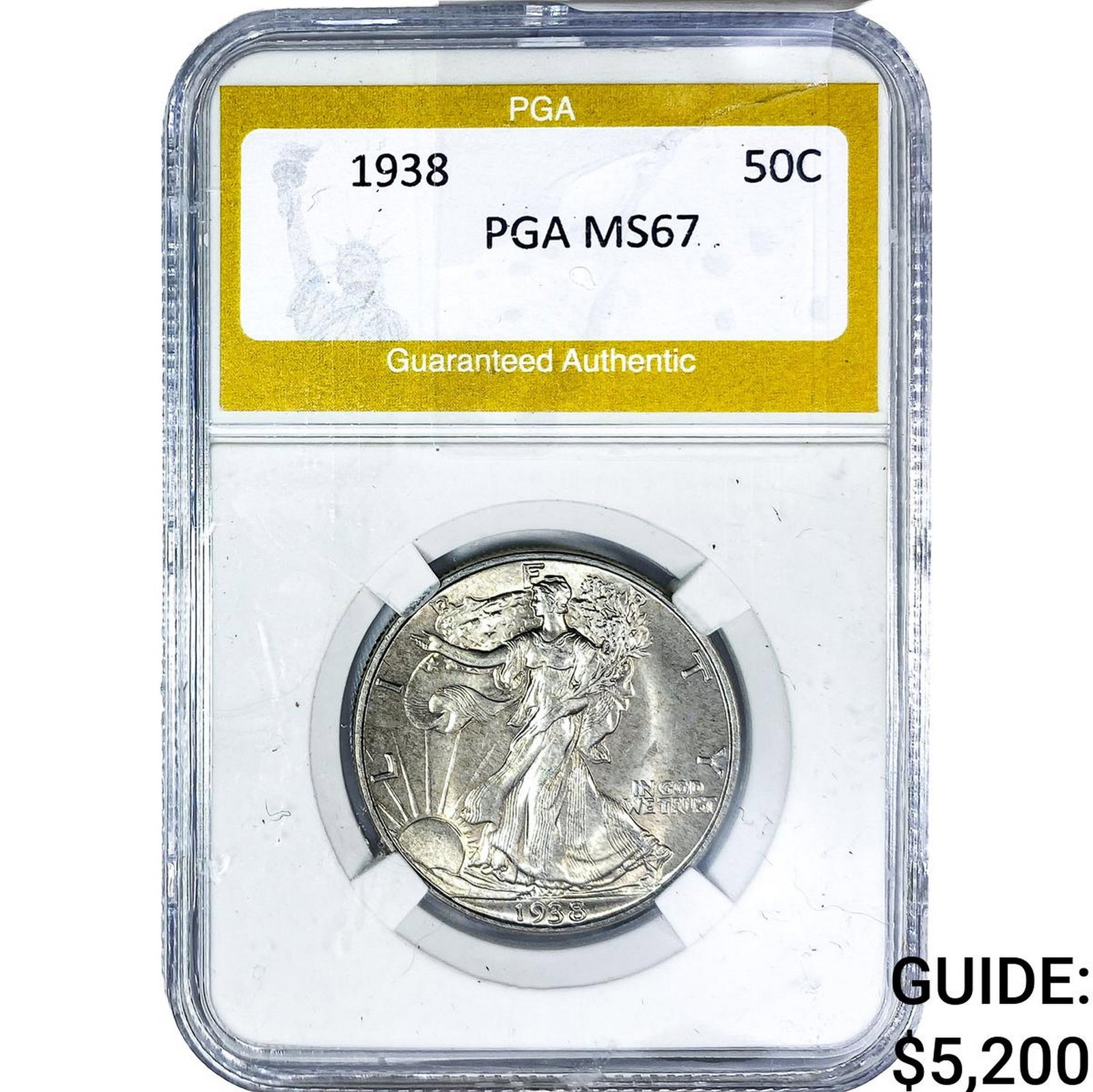 1938 Walking Liberty Half Dollar PGA MS67: 1938 Walking Liberty Half Dollar PGA MS67