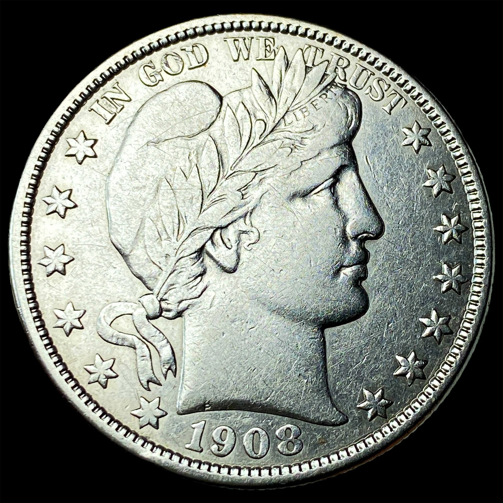 1908-O Silver Barber Half Dollar CLOSELY UNCIRCULATED: 1908-O Silver Barber Half Dollar CLOSELY UNCIRCULATED