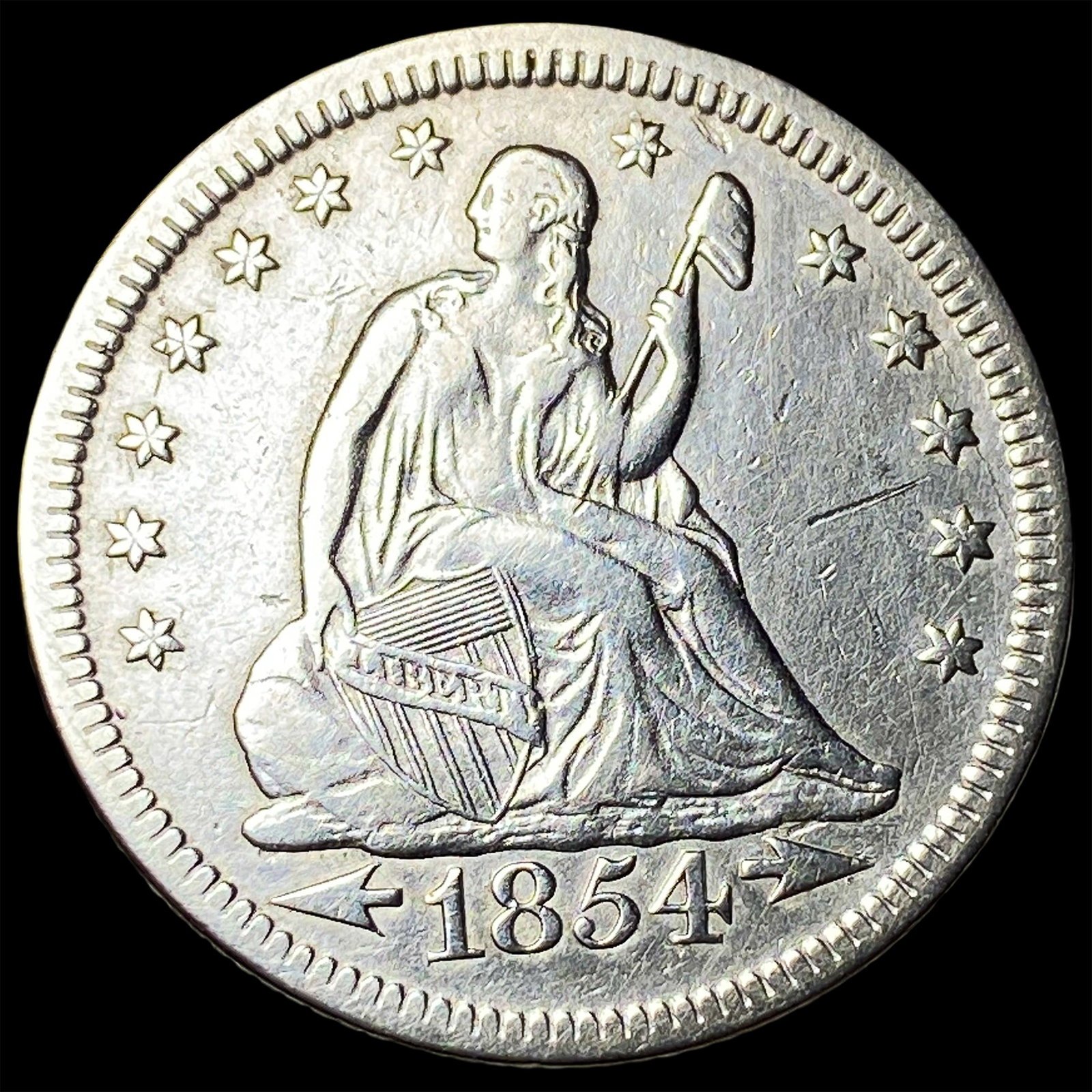 1854 Seated Liberty Silver Quarter CHOICE AU: 1854 Seated Liberty Silver Quarter CHOICE AU