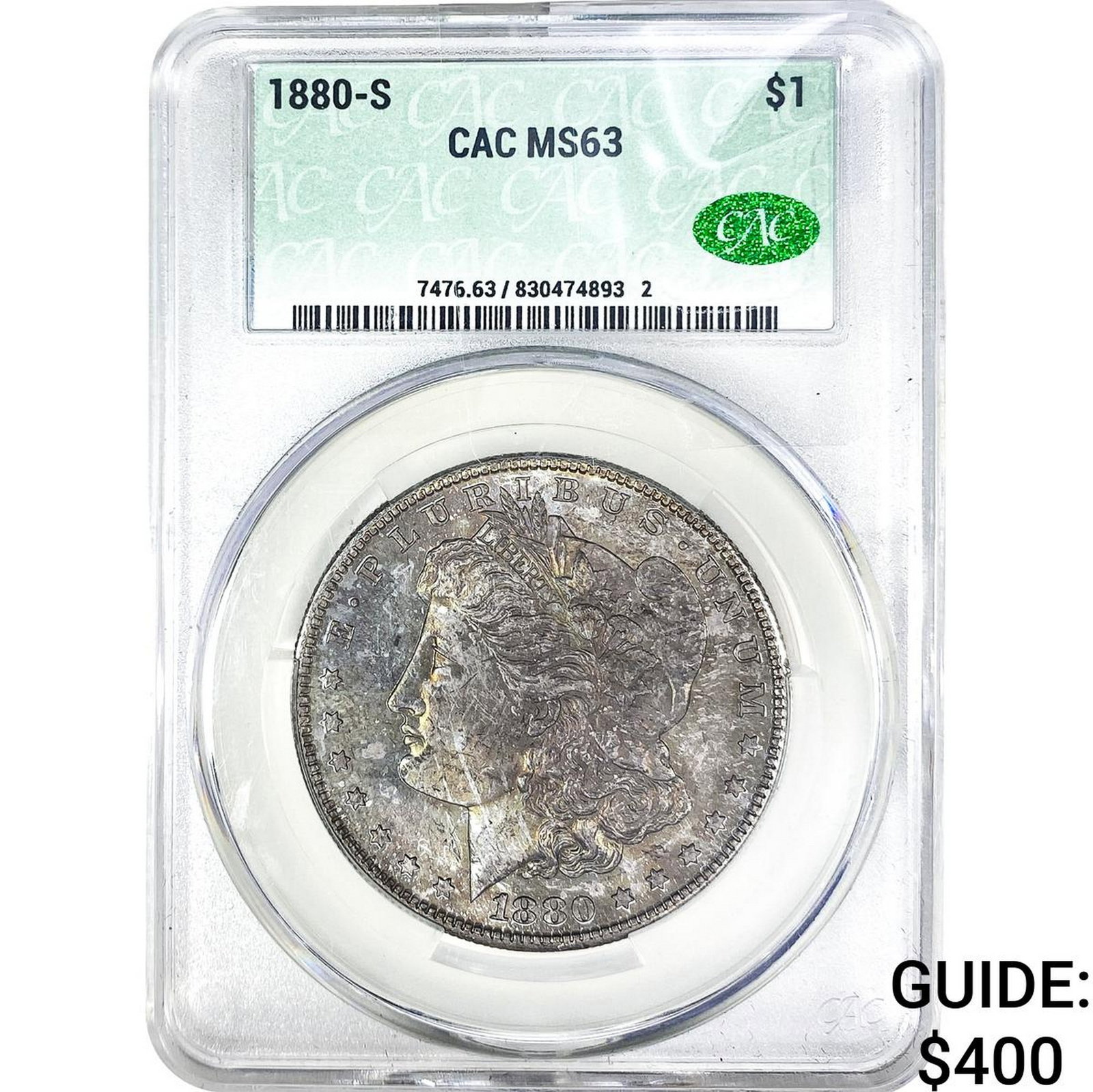 1880-S Morgan Silver Dollar CAC MS63: 1880-S Morgan Silver Dollar CAC MS63