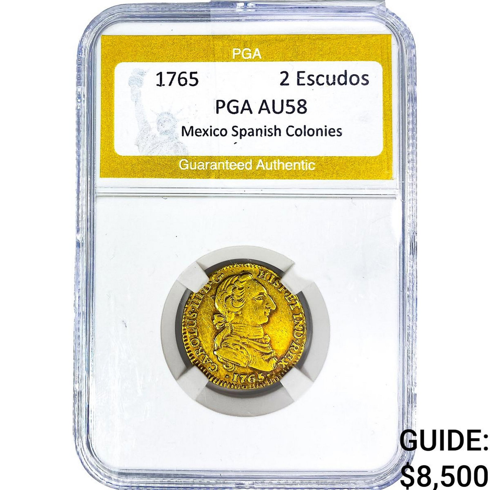 1765 2 Escudos Mexico Spanish Colonies PGA AU58: 1765 2 Escudos Mexico Spanish Colonies PGA AU58