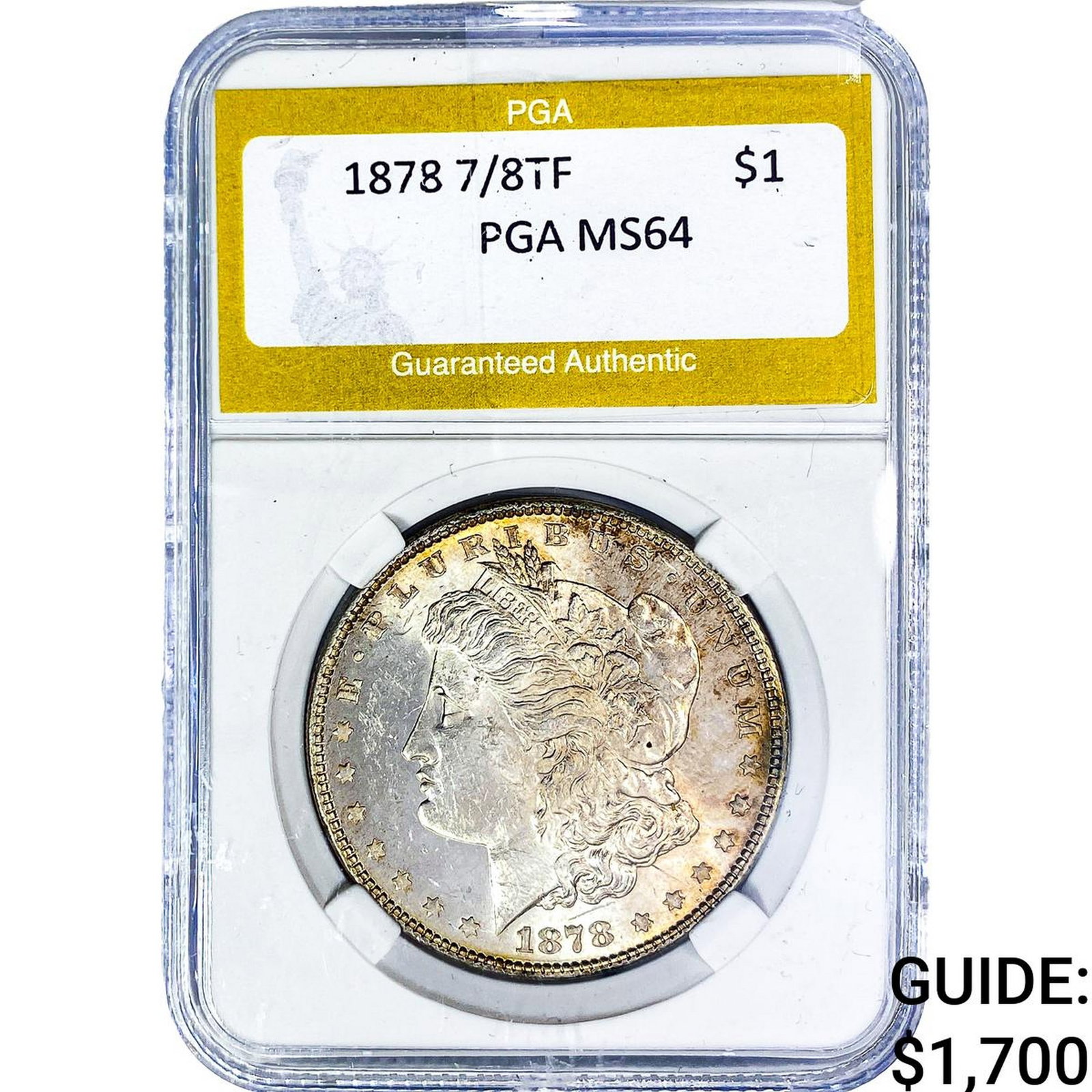 1878 7/8TF Morgan Silver Dollar PGA MS64: 1878 7/8TF Morgan Silver Dollar PGA MS64