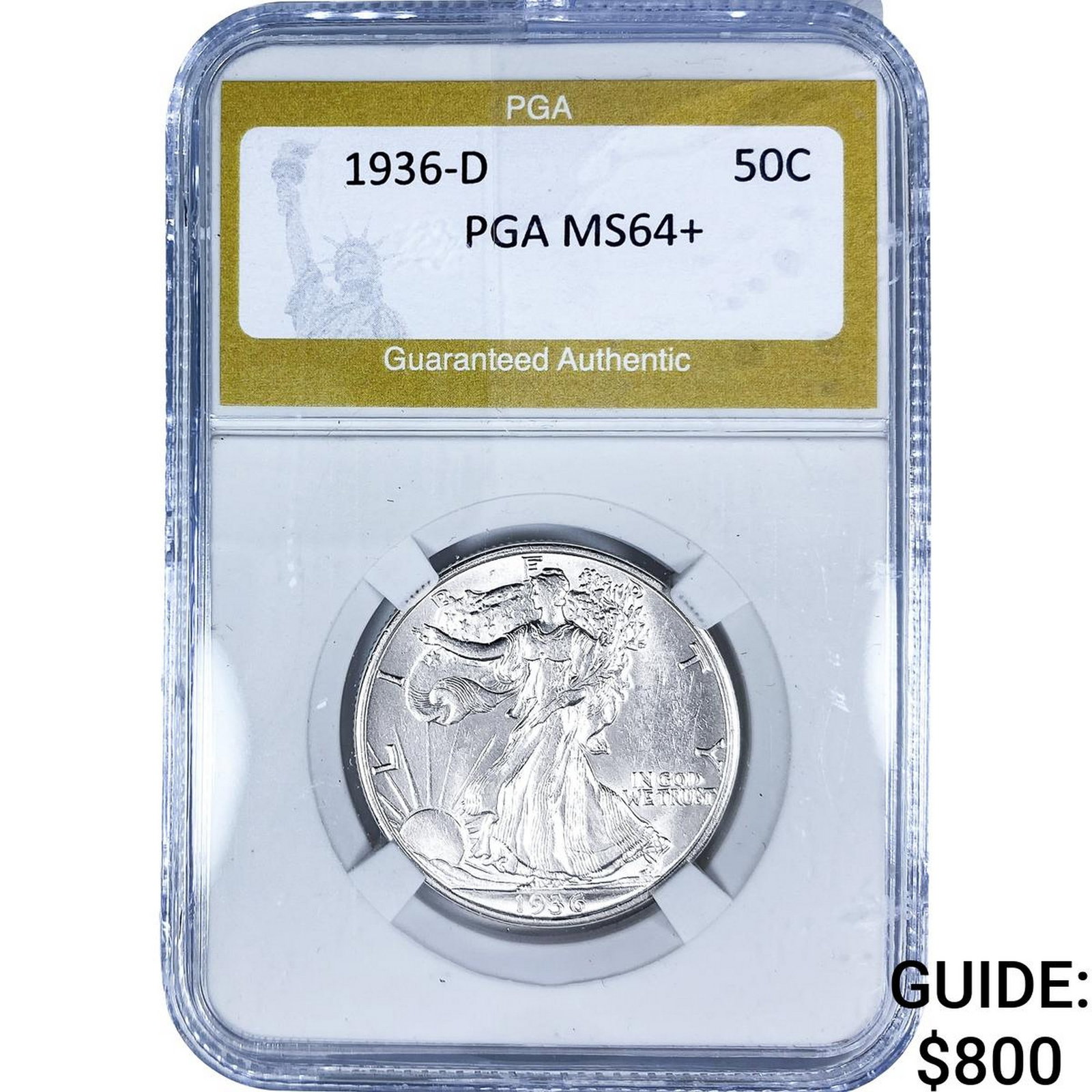 1936-D Walking Liberty Half Dollar PGA MS64+: 1936-D Walking Liberty Half Dollar PGA MS64+