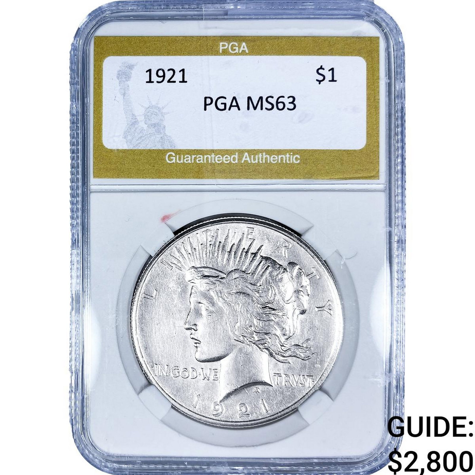 1921 Silver Peace Dollar PGA MS63: 1921 Silver Peace Dollar PGA MS63