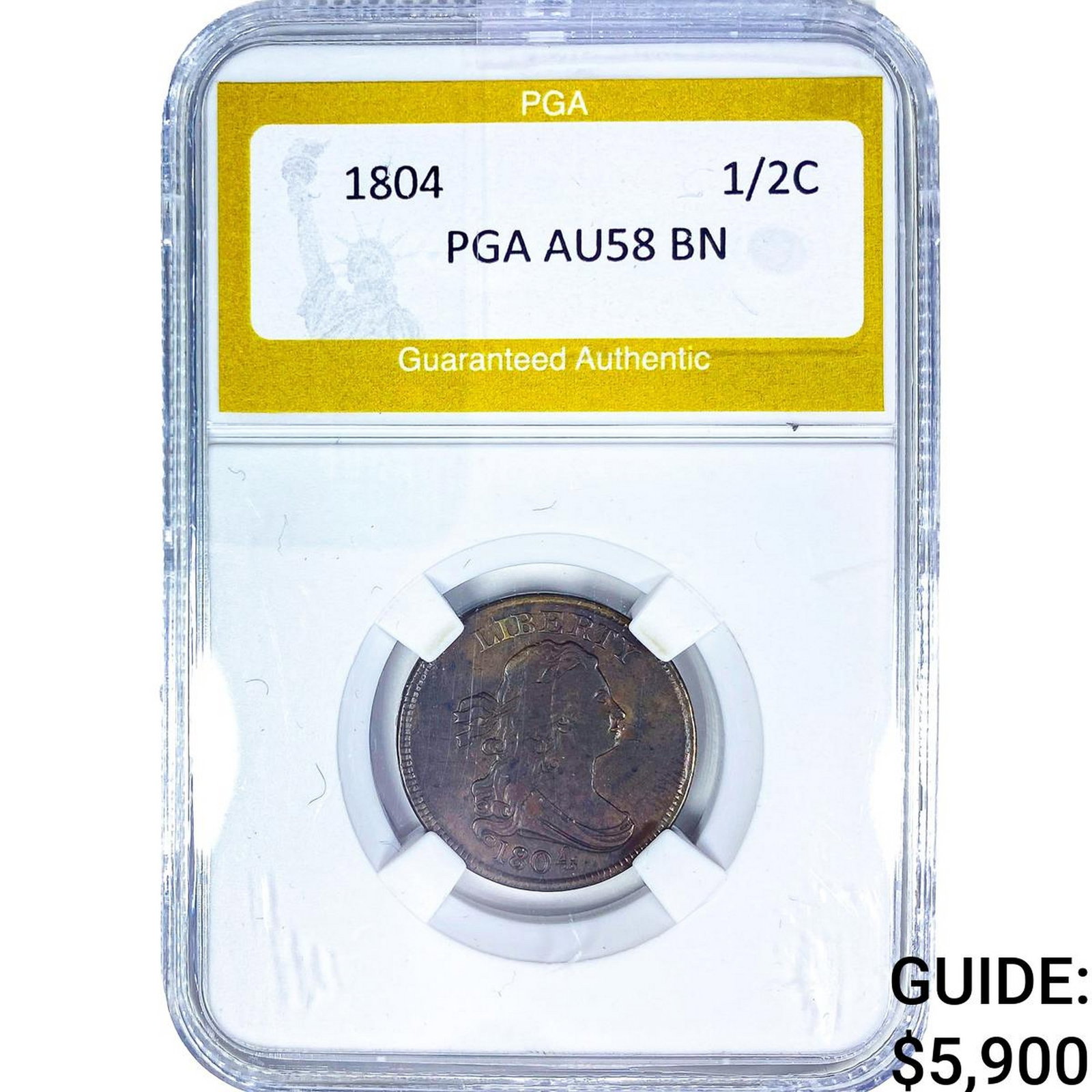 1804 Draped Bust Half Cent PGA AU58 BN: 1804 Draped Bust Half Cent PGA AU58 BN