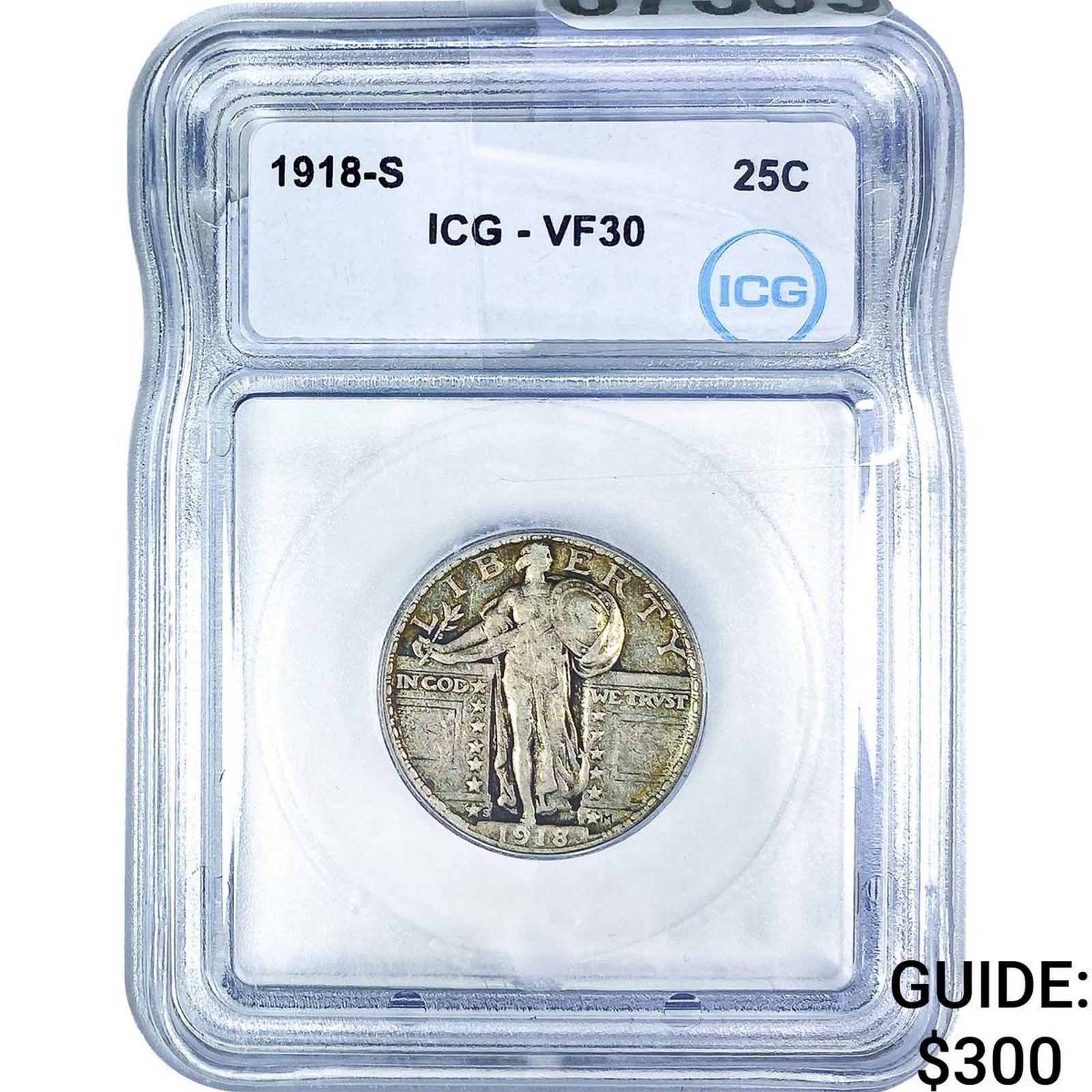 1918-S Standing Liberty Quarter ICG VF30: 1918-S Standing Liberty Quarter ICG VF30