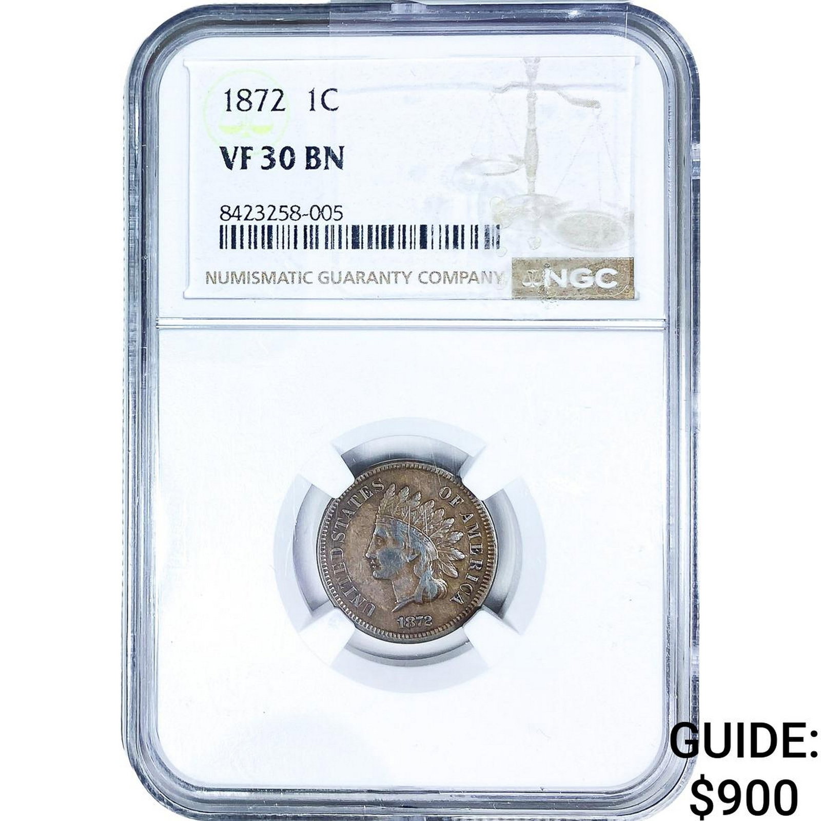 1872 Indian Head Cent NGC VF30 BN: 1872 Indian Head Cent NGC VF30 BN