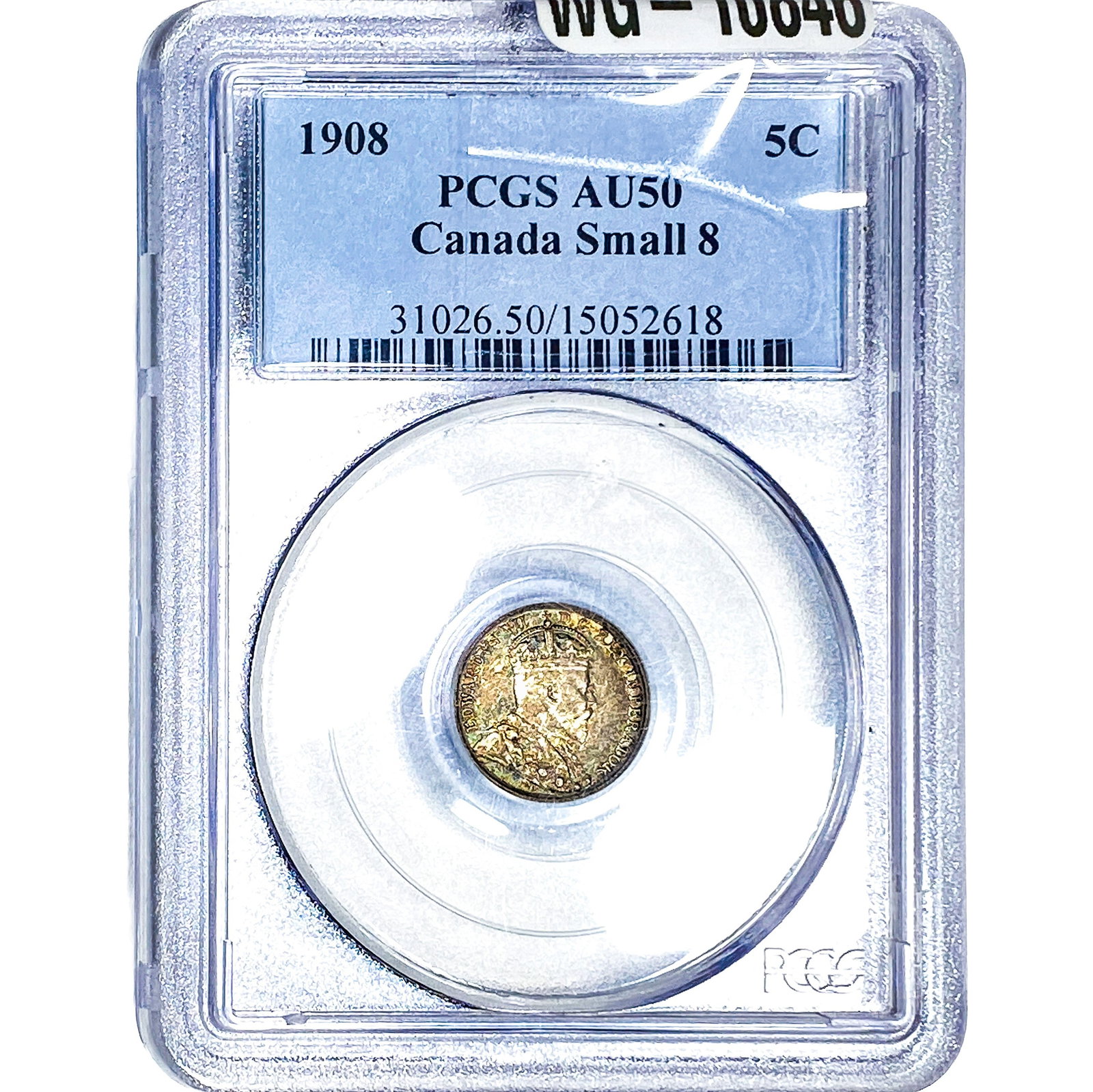 1908 Canada 5 Cents Small 8 PCGS AU50 (1 of 2)
