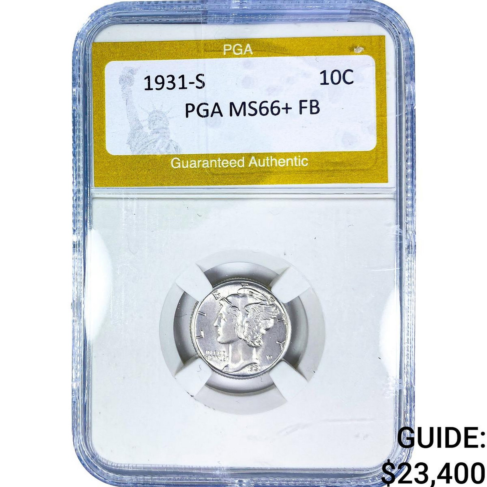 1931-S Mercury Silver Dime PGA MS66+ FB: 1931-S Mercury Silver Dime PGA MS66+ FB