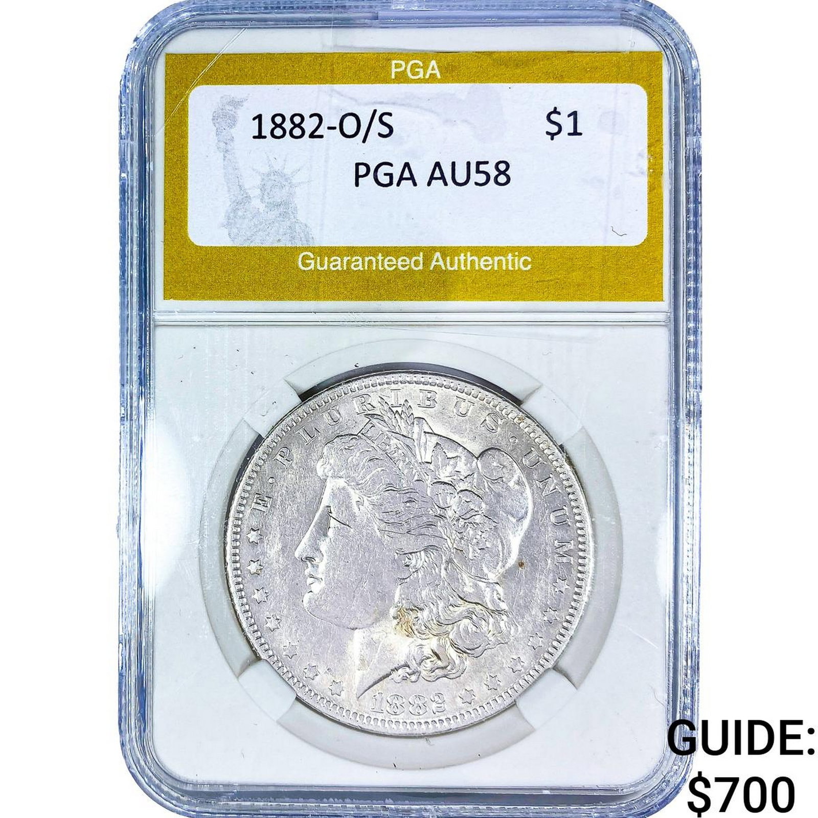 1882-O/S Morgan Silver Dollar PGA AU58: 1882-O/S Morgan Silver Dollar PGA AU58