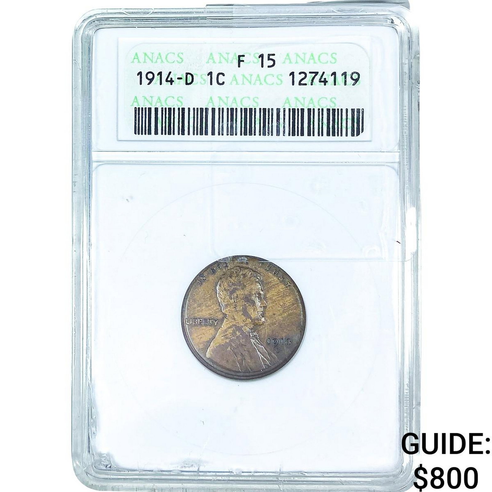 1914-D Wheat Cent ANACS F15: 1914-D Wheat Cent ANACS F15