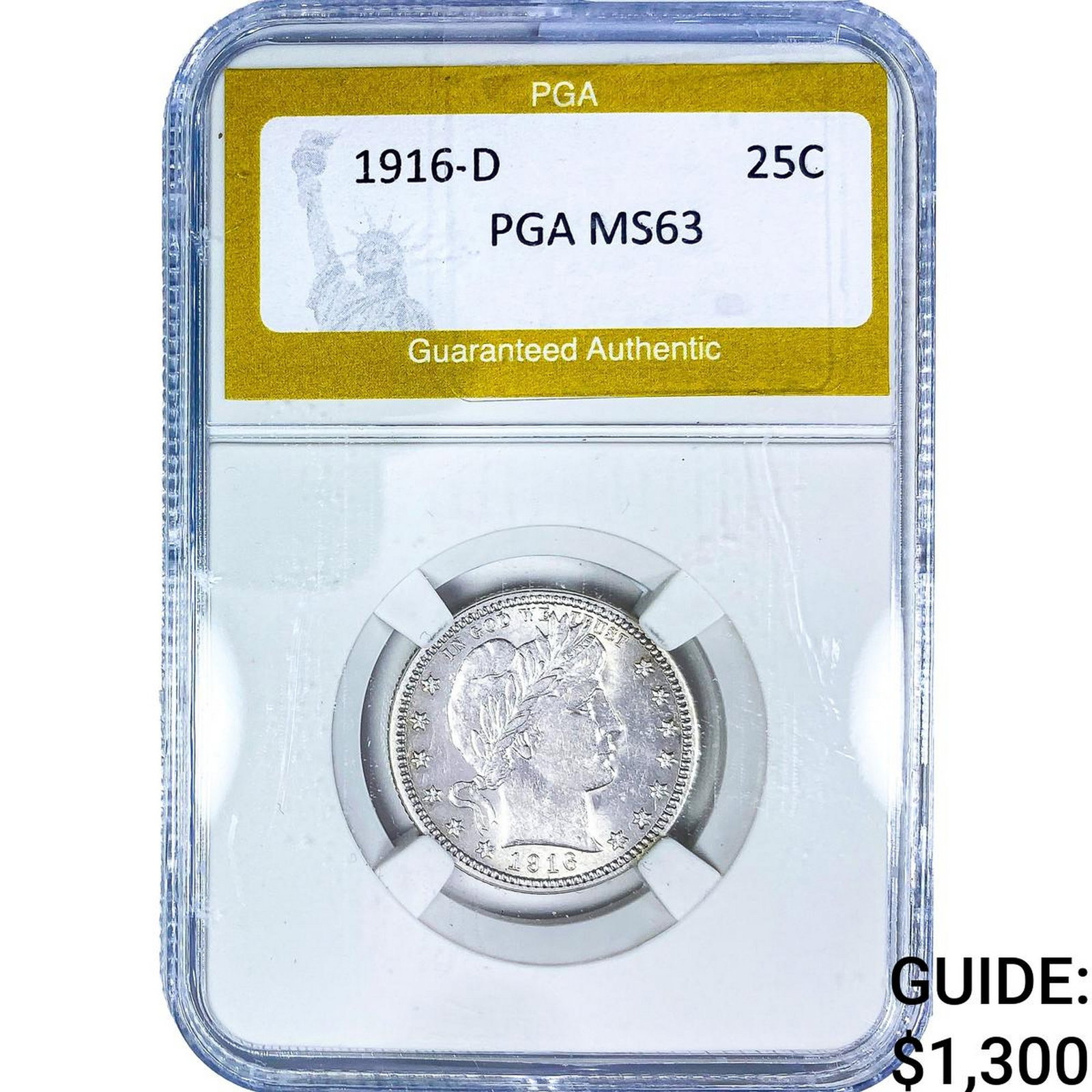 1916-D Barber Quarter PGA MS63: 1916-D Barber Quarter PGA MS63