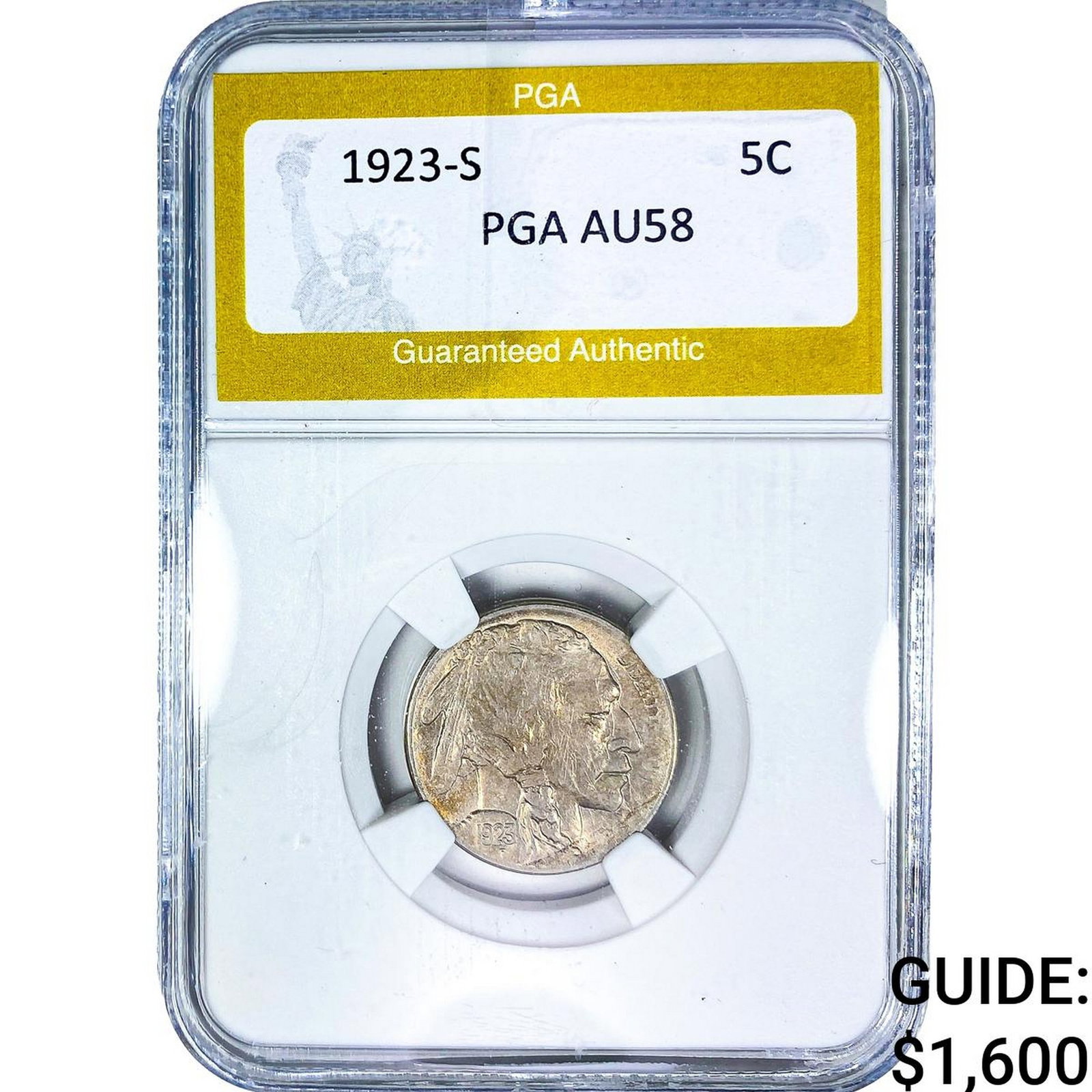 1923-S Buffalo Nickel PGA AU58: 1923-S Buffalo Nickel PGA AU58