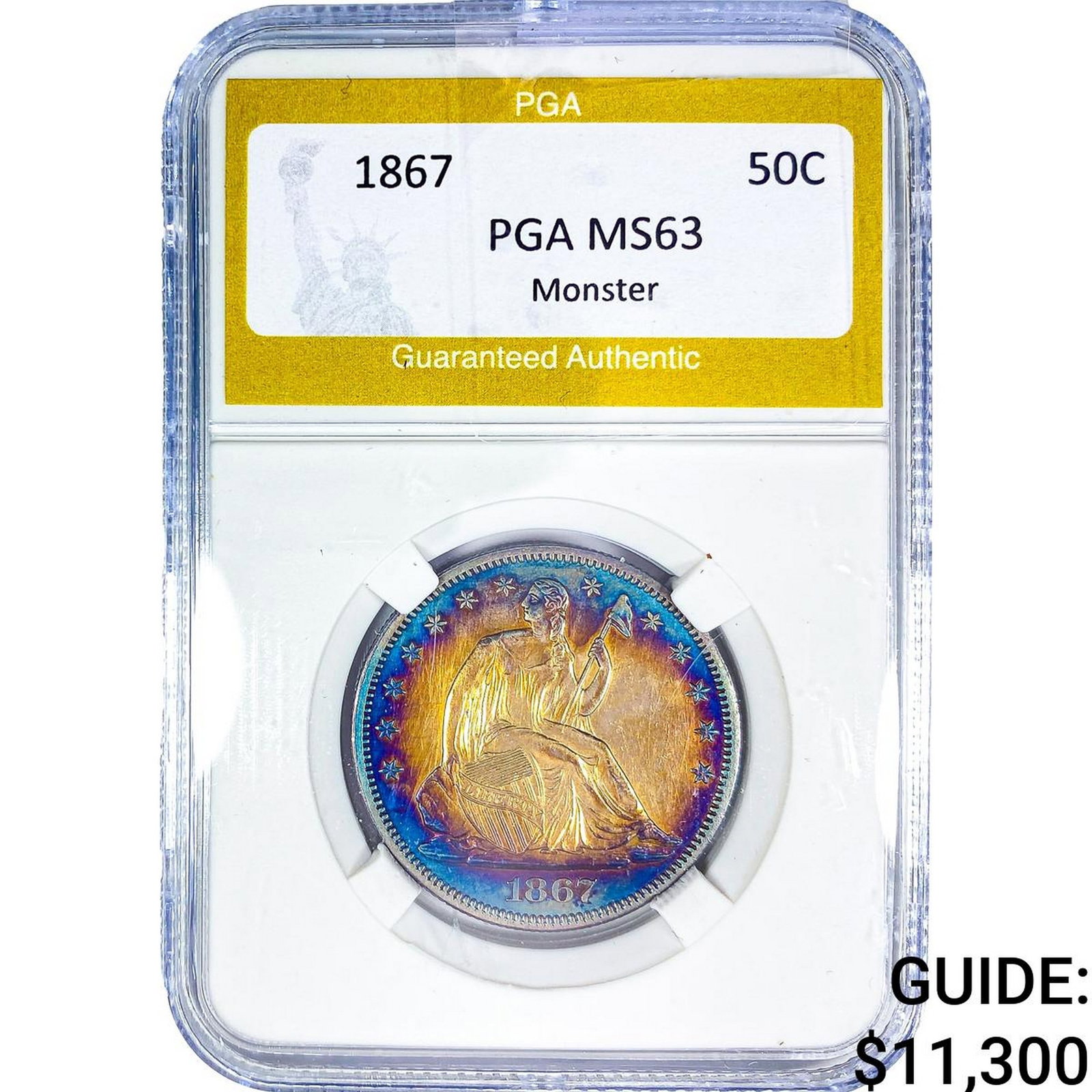1867 Seated Liberty Half Dollar PGA MS63 Monster: 1867 Seated Liberty Half Dollar PGA MS63 Monster