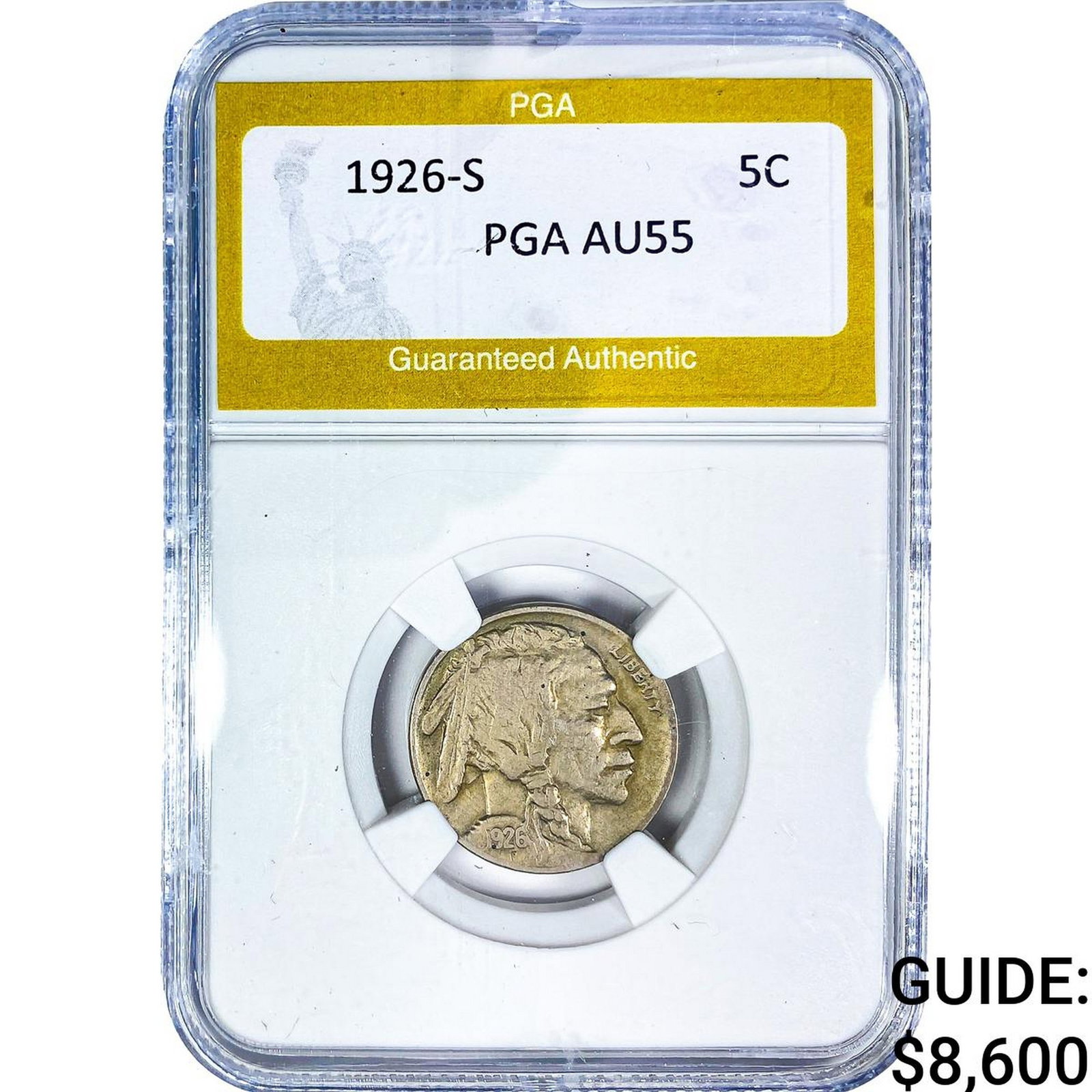 1926-S Buffalo Nickel PGA AU55: 1926-S Buffalo Nickel PGA AU55