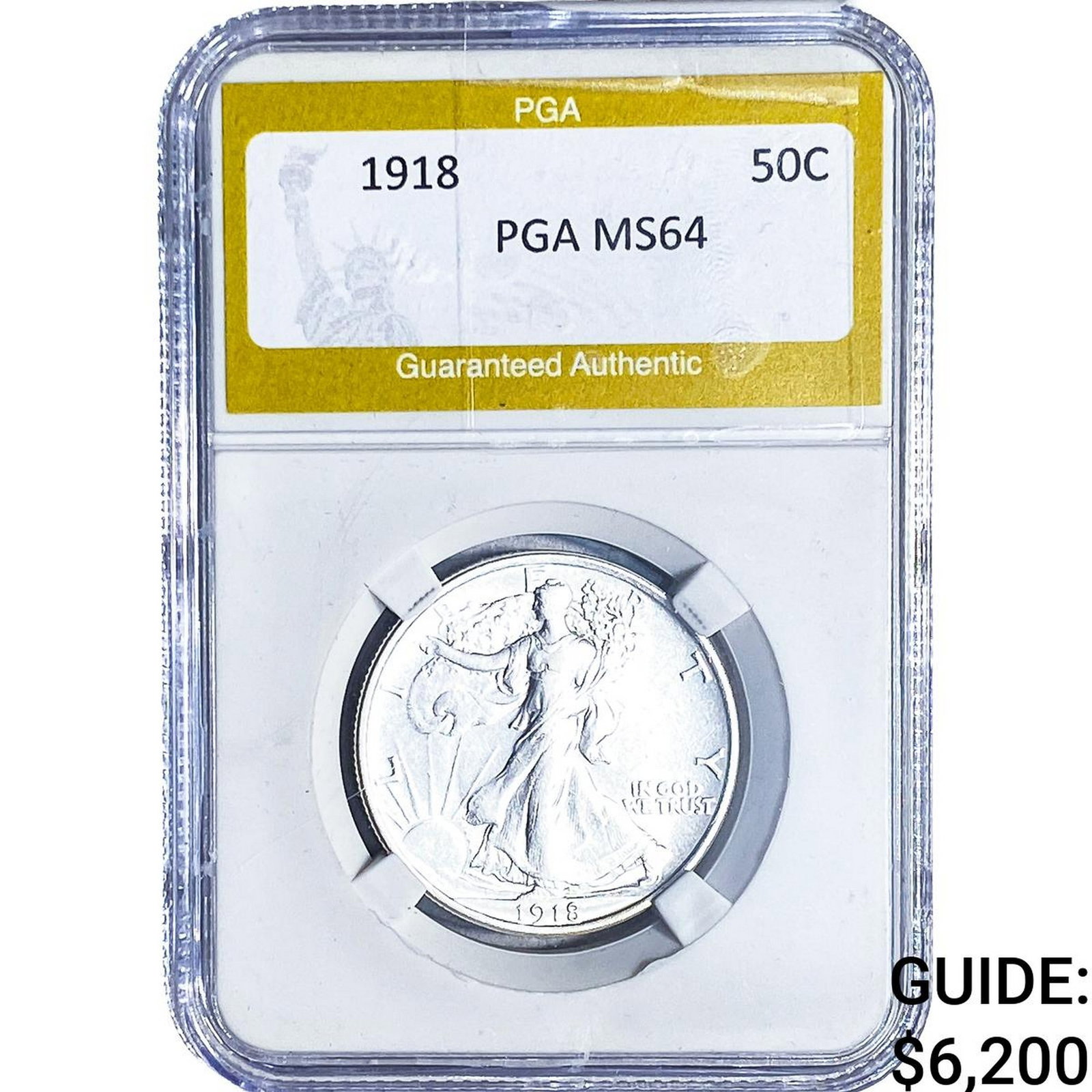 1918 Walking Liberty Half Dollar PGA MS64: 1918 Walking Liberty Half Dollar PGA MS64