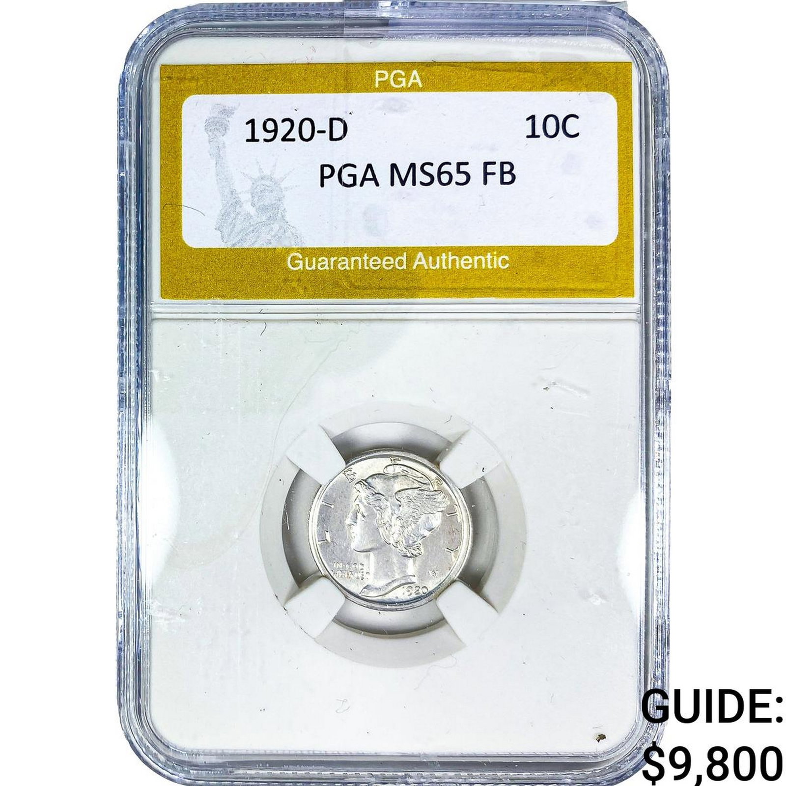 1920-D Mercury Silver Dime PGA MS65 FB: 1920-D Mercury Silver Dime PGA MS65 FB