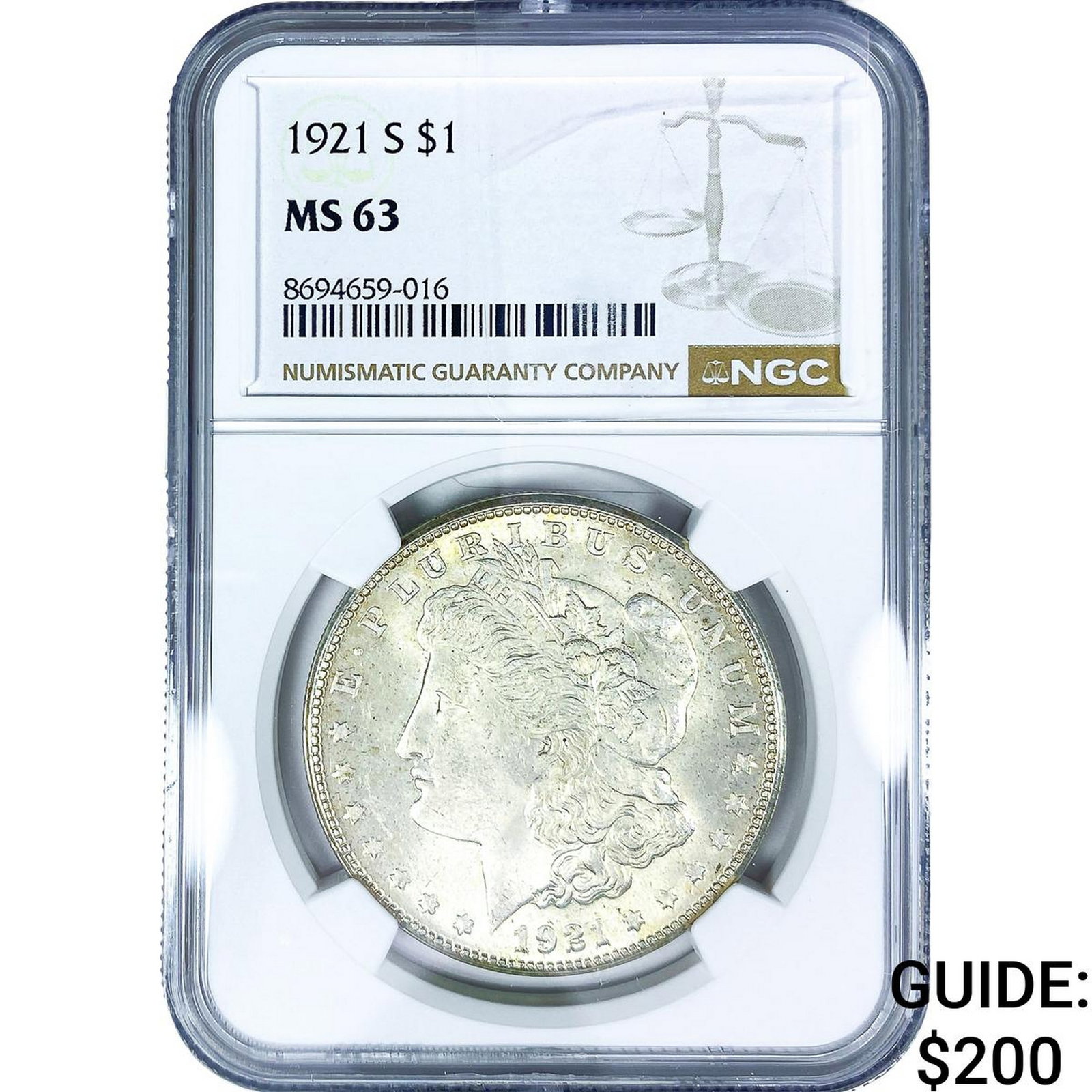 1921-S Morgan Silver Dollar NGC MS63: 1921-S Morgan Silver Dollar NGC MS63