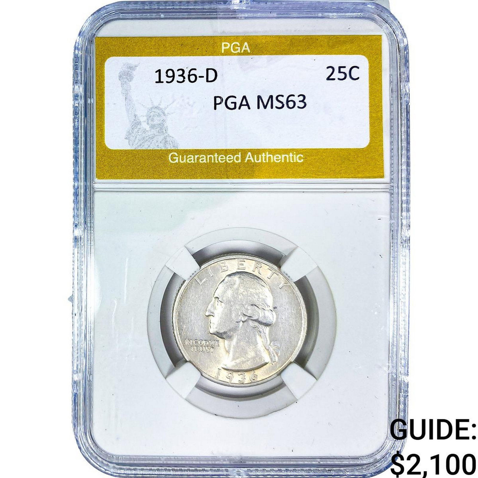 1936-D Washington Silver Quarter PGA MS63: 1936-D Washington Silver Quarter PGA MS63