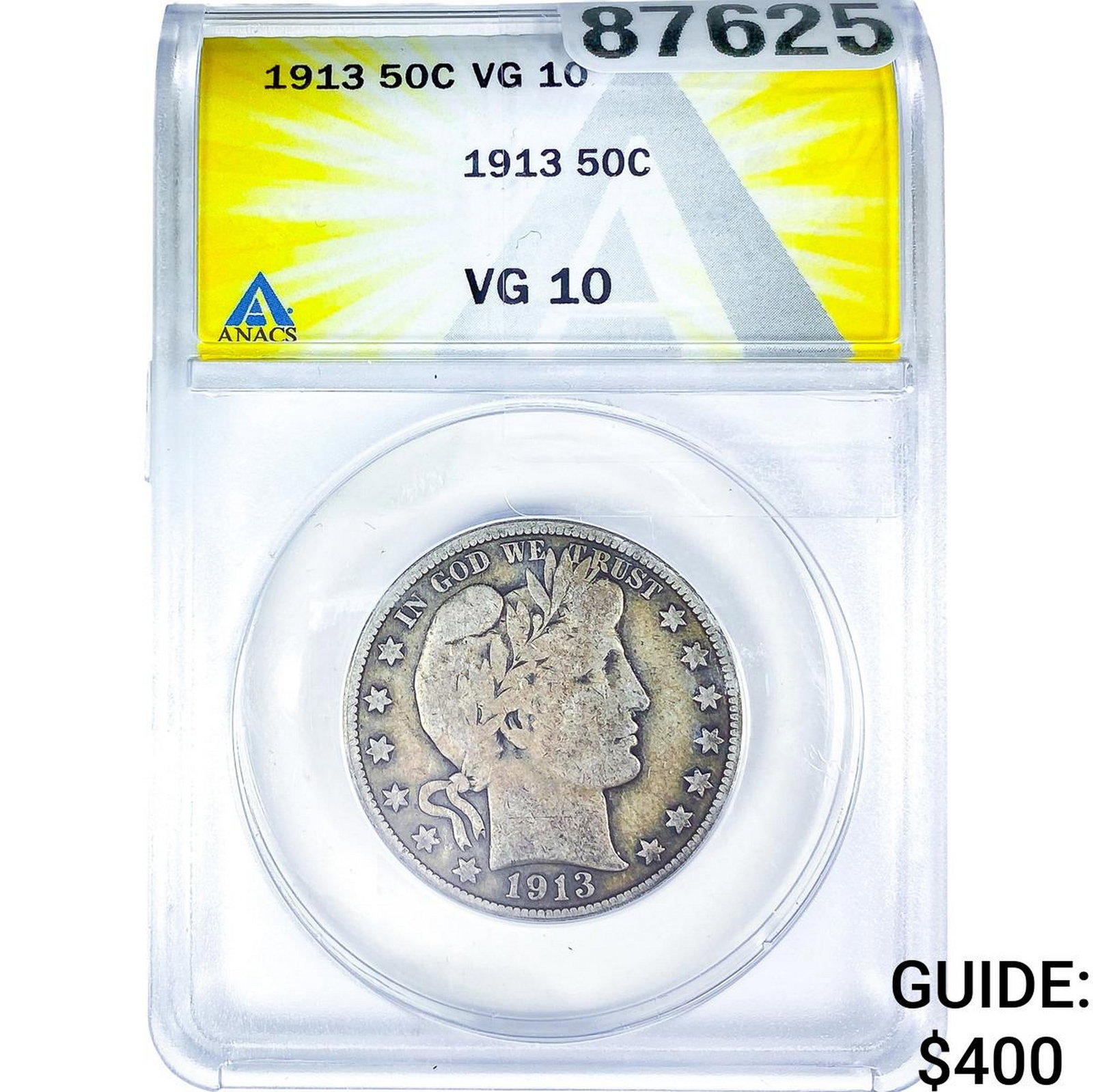 1913 Barber Half Dollar ANACS VG10: 1913 Barber Half Dollar ANACS VG10