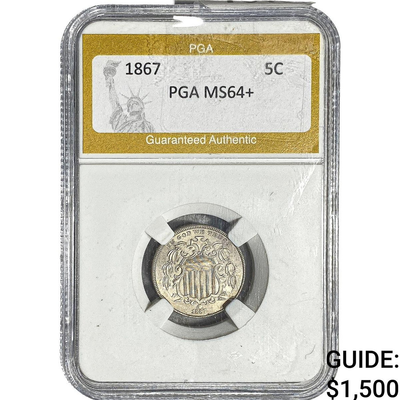 1867 Shield Nickel PGA MS64+: 1867 Shield Nickel PGA MS64+