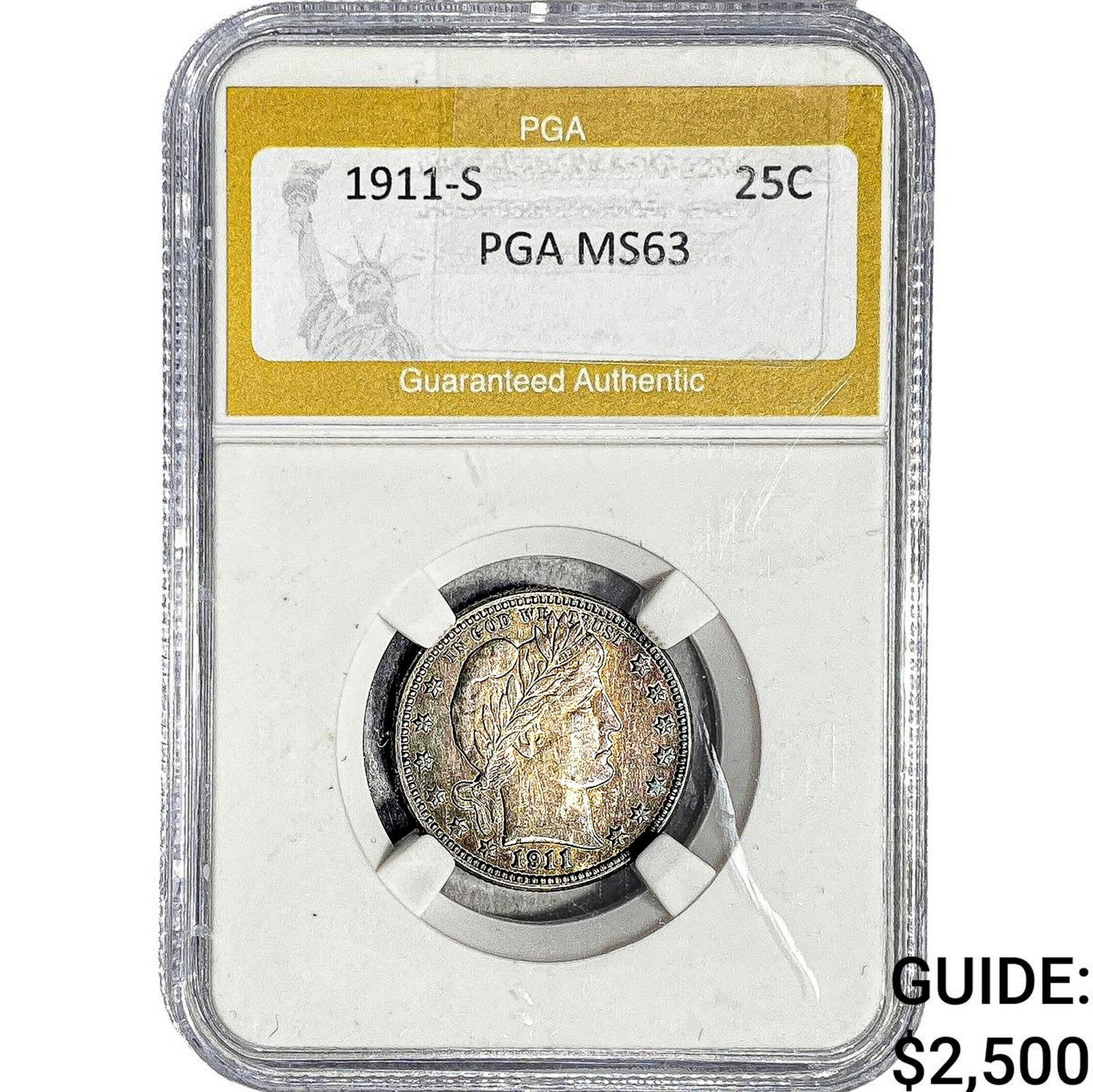 1911-S Barber Quarter PGA MS63: 1911-S Barber Quarter PGA MS63
