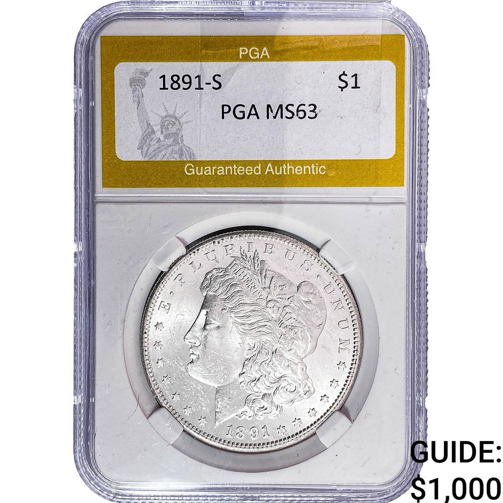1891-S Morgan Silver Dollar PGA MS63: 1891-S Morgan Silver Dollar PGA MS63