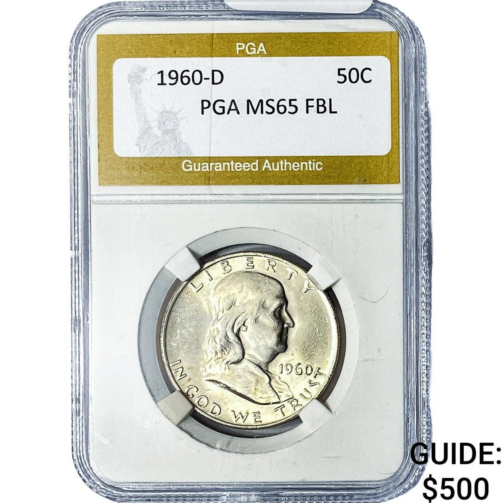 1960-D Franklin Half Dollar PGA MS65 FBL: 1960-D Franklin Half Dollar PGA MS65 FBL