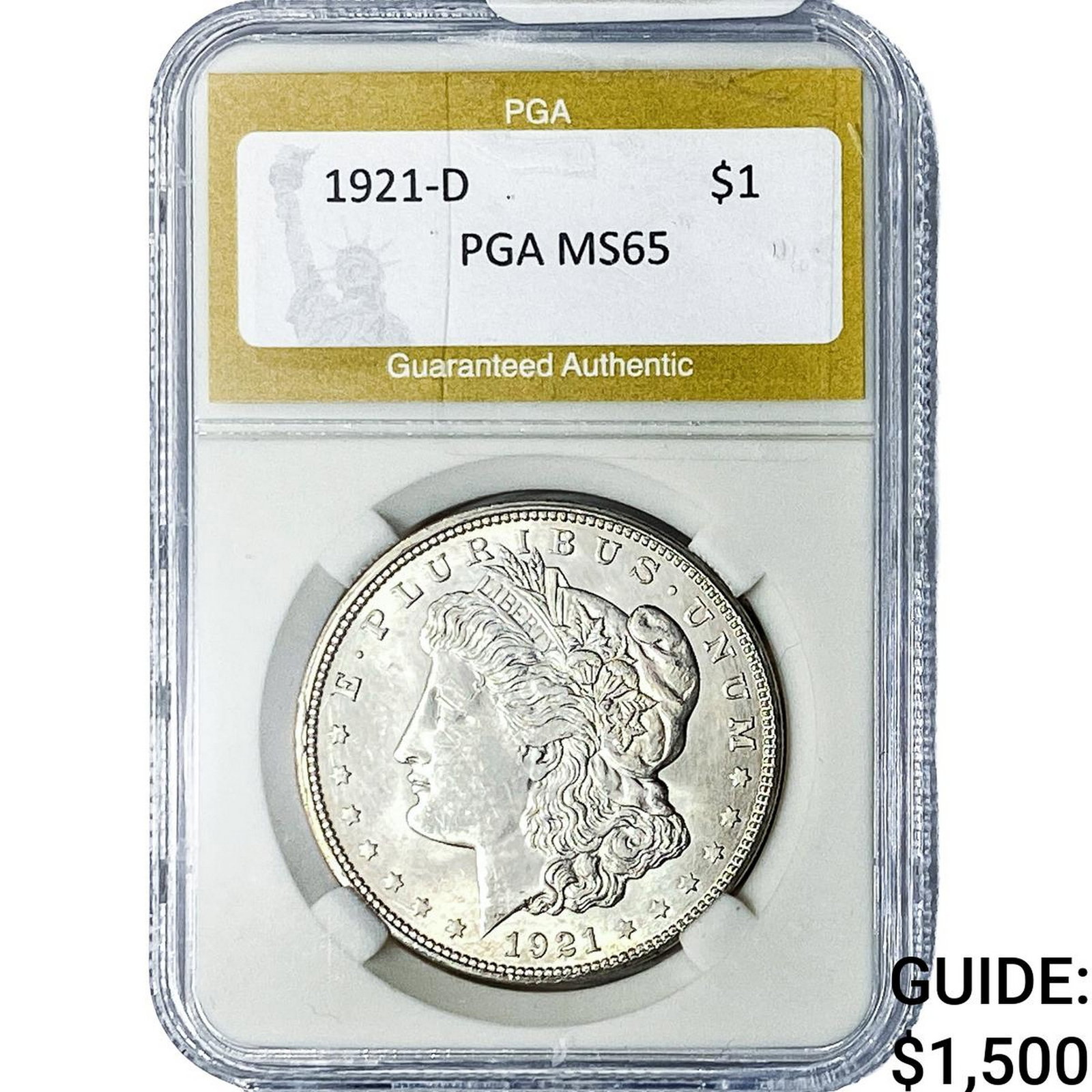 1921-D Morgan Silver Dollar PGA MS65: 1921-D Morgan Silver Dollar PGA MS65