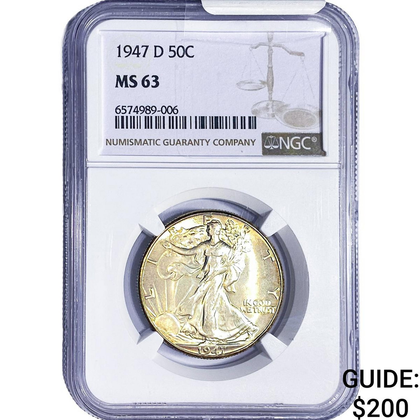 1947-D Walking Liberty Half Dollar NGC MS63: 1947-D Walking Liberty Half Dollar NGC MS63