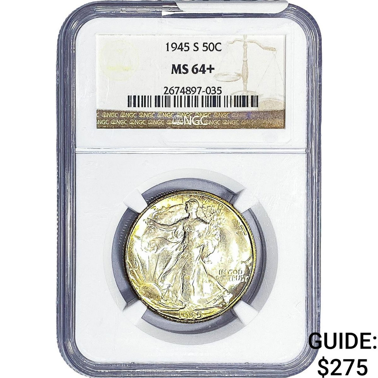 1945-S Walking Liberty Half Dollar NGC MS64+: 1945-S Walking Liberty Half Dollar NGC MS64+