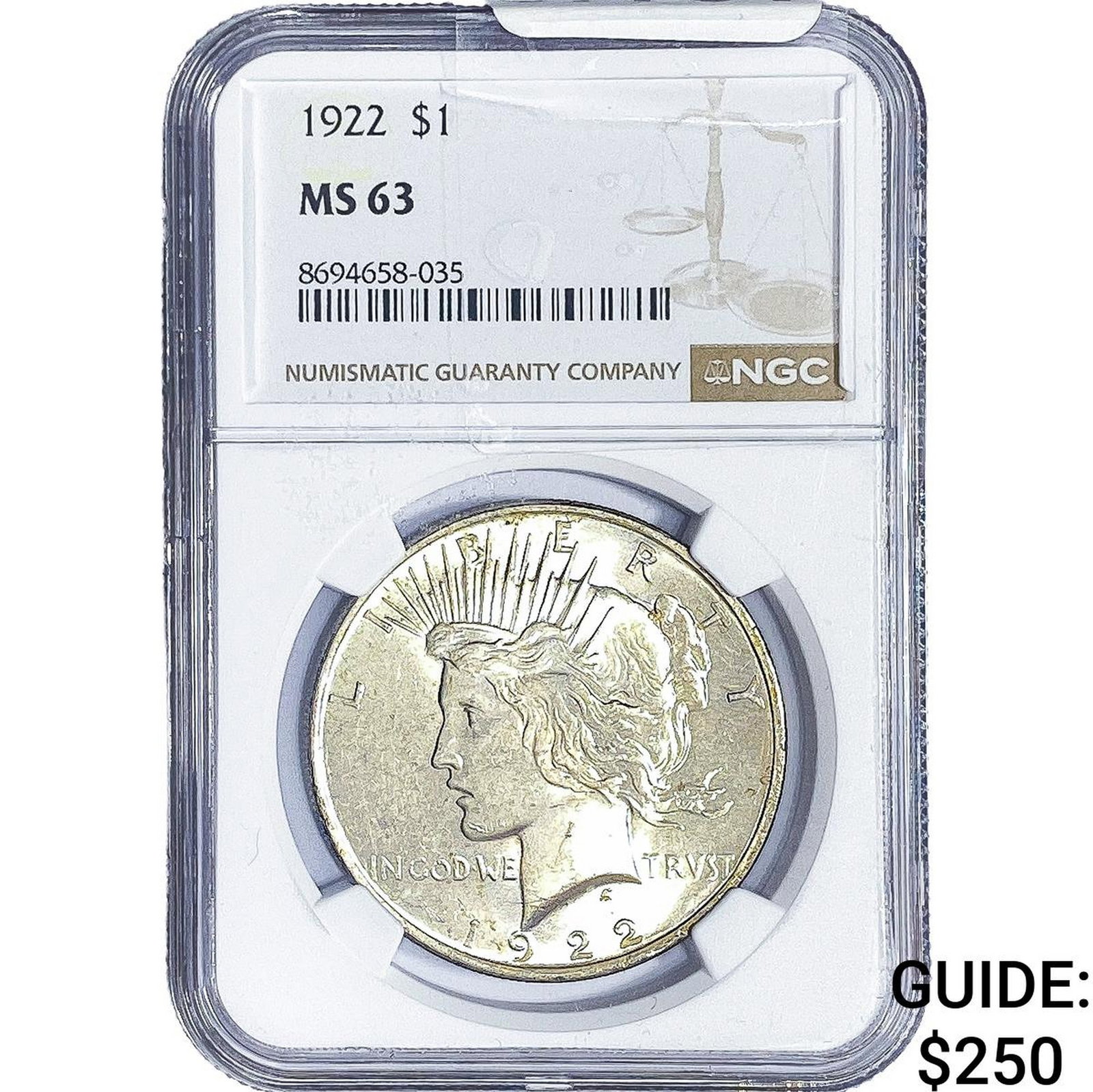 1922 Silver Peace Dollar NGC MS63 (1 of 2)