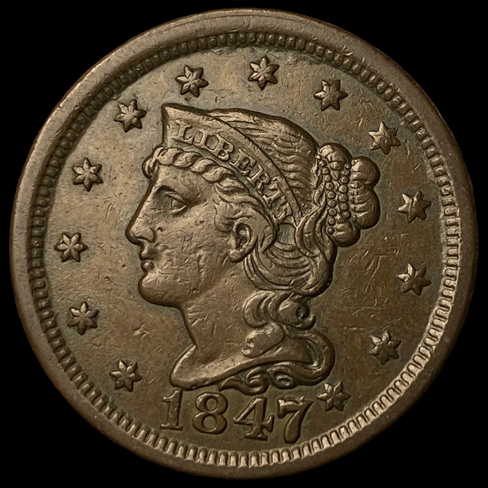 1847 Braided Hair Large Cent CHOICE AU (1 of 2)