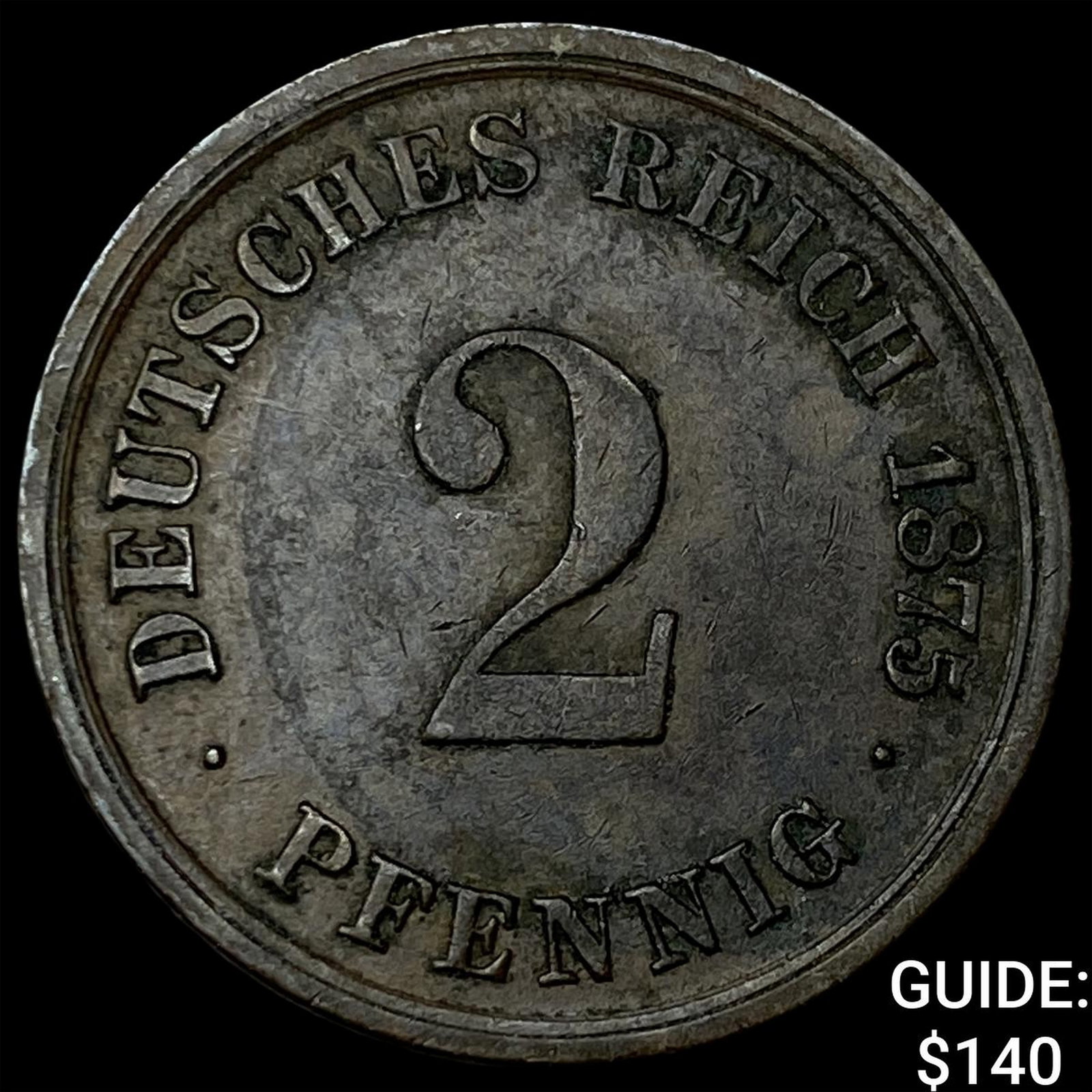 1875-D Germany 2 Pfennig NEARLY UNCIRCULATED: 1875-D Germany 2 Pfennig NEARLY UNCIRCULATED