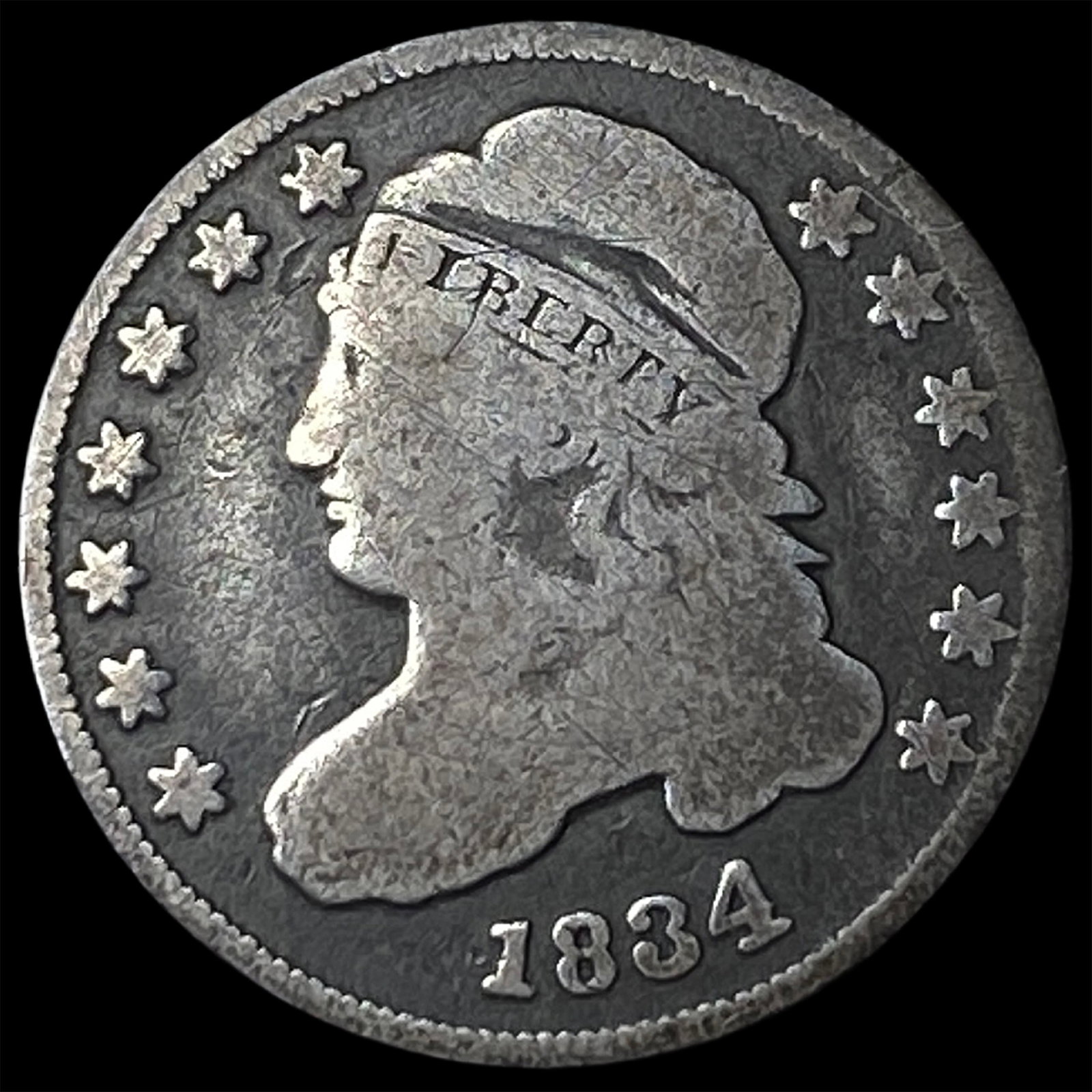 1834 Capped Bust Dime NICELY CIRCULATED: 1834 Capped Bust Dime NICELY CIRCULATED
