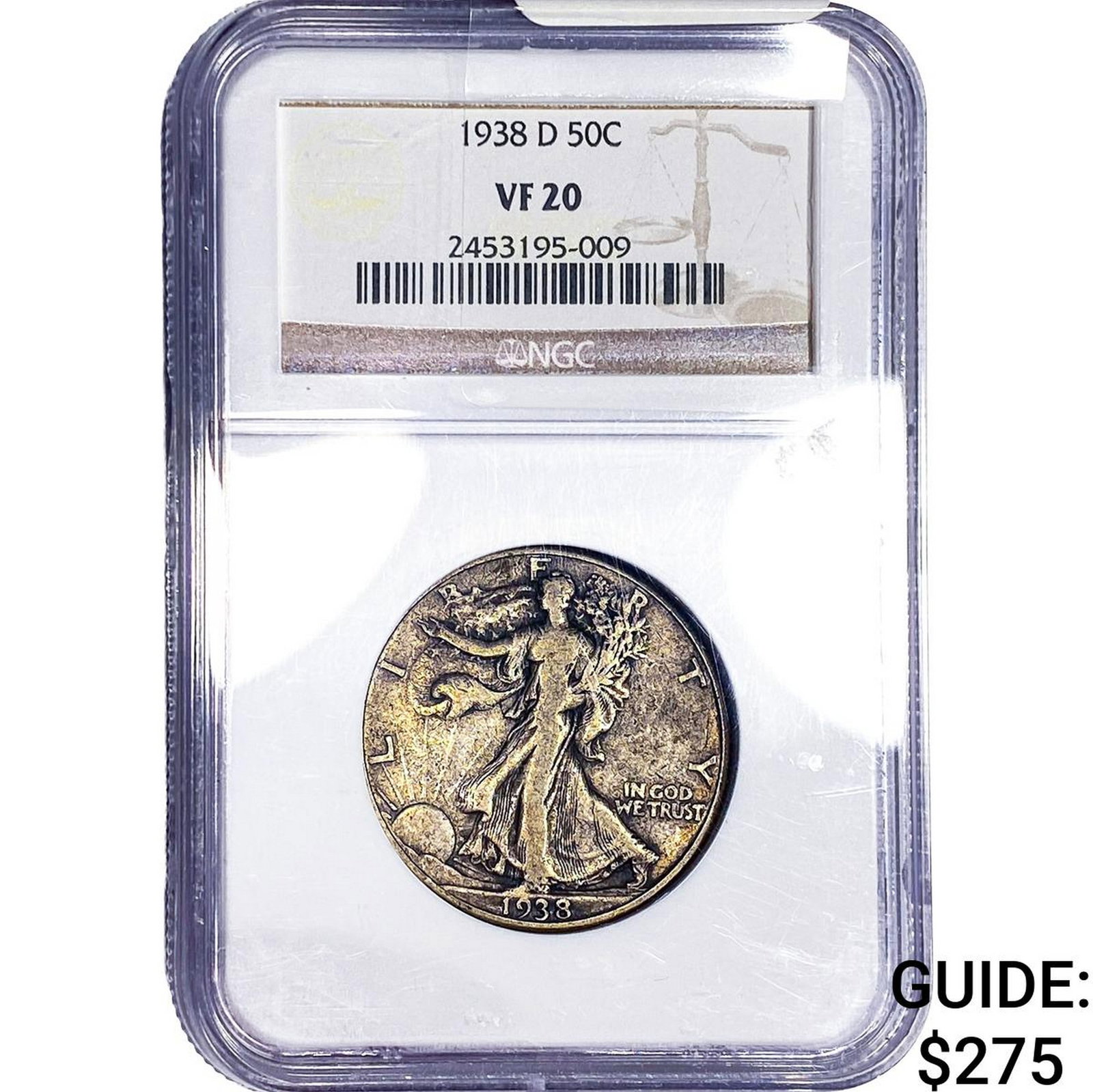 1938-D Walking Liberty Half Dollar NGC VF20: 1938-D Walking Liberty Half Dollar NGC VF20