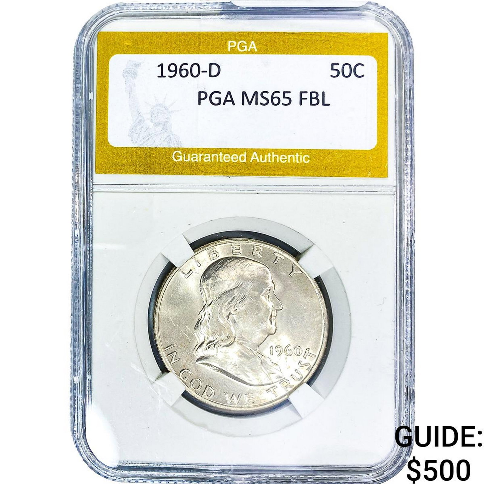1960-D Franklin Half Dollar PGA MS65 FBL: 1960-D Franklin Half Dollar PGA MS65 FBL