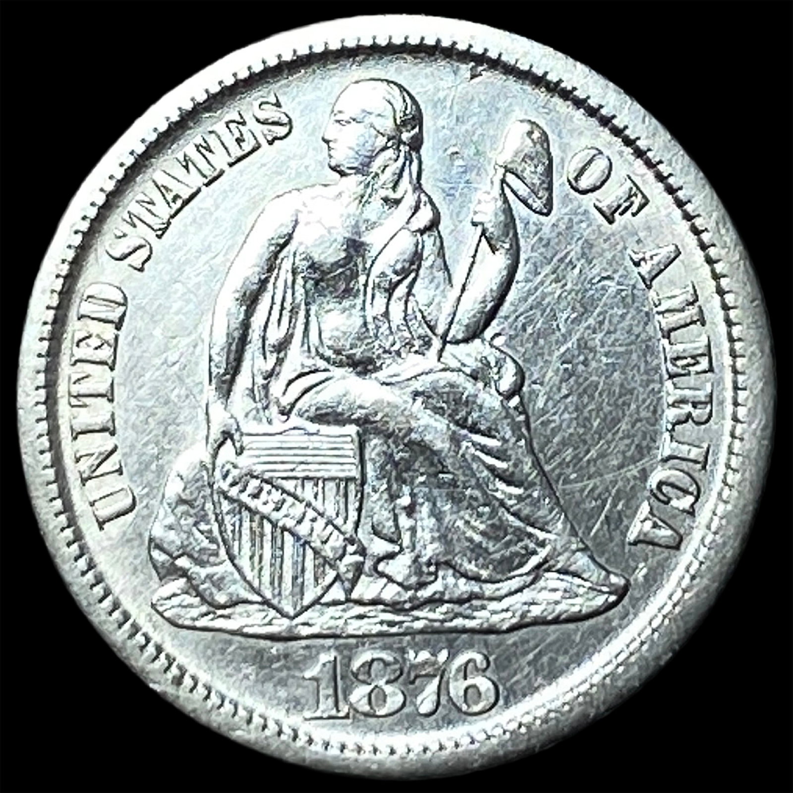 1876-CC Silver Seated Liberty Dime CLOSELY UNCIRCULATED (1 of 2)
