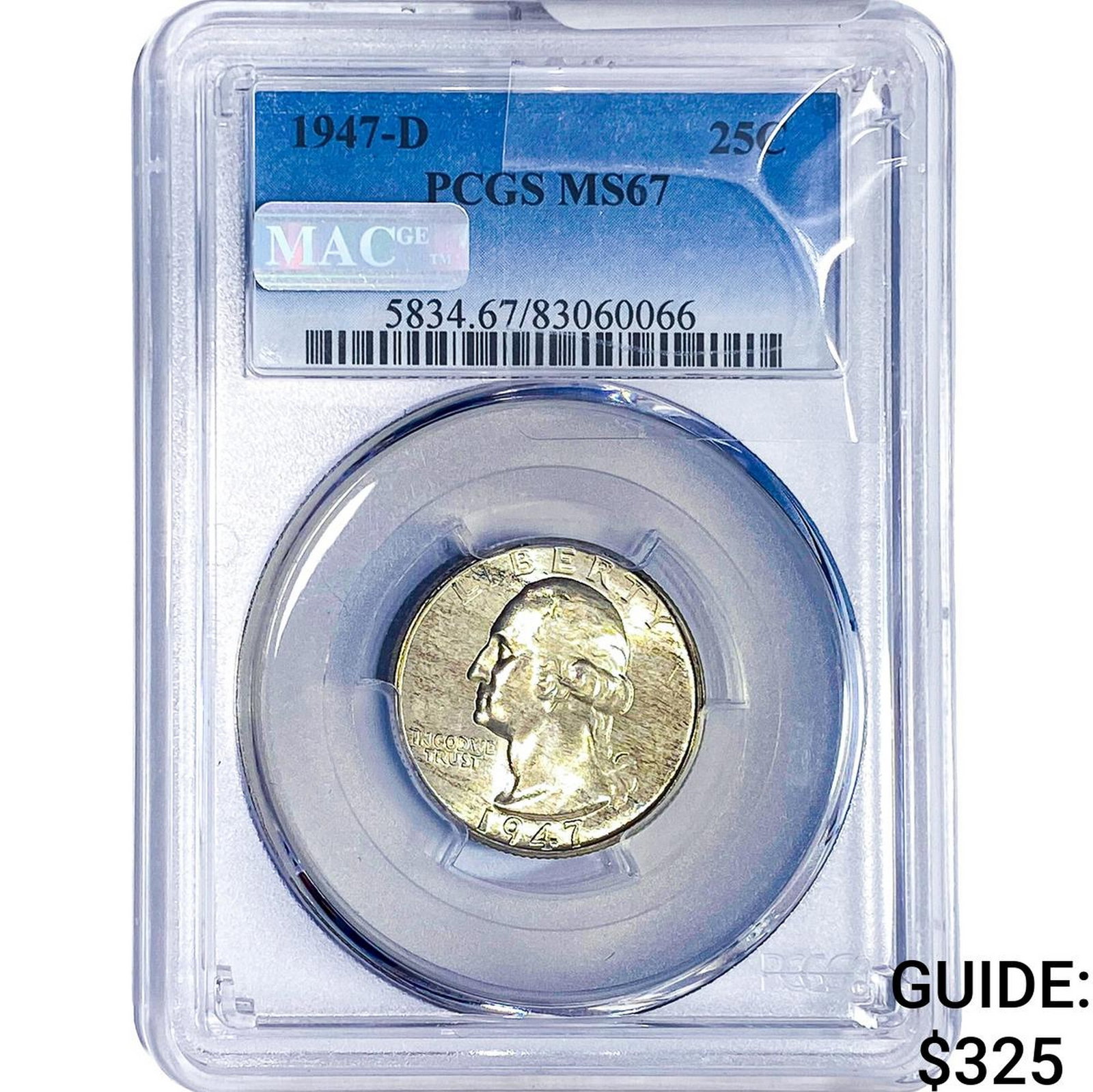 1947-D Washington Silver Quarter PCGS MS67: 1947-D Washington Silver Quarter PCGS MS67
