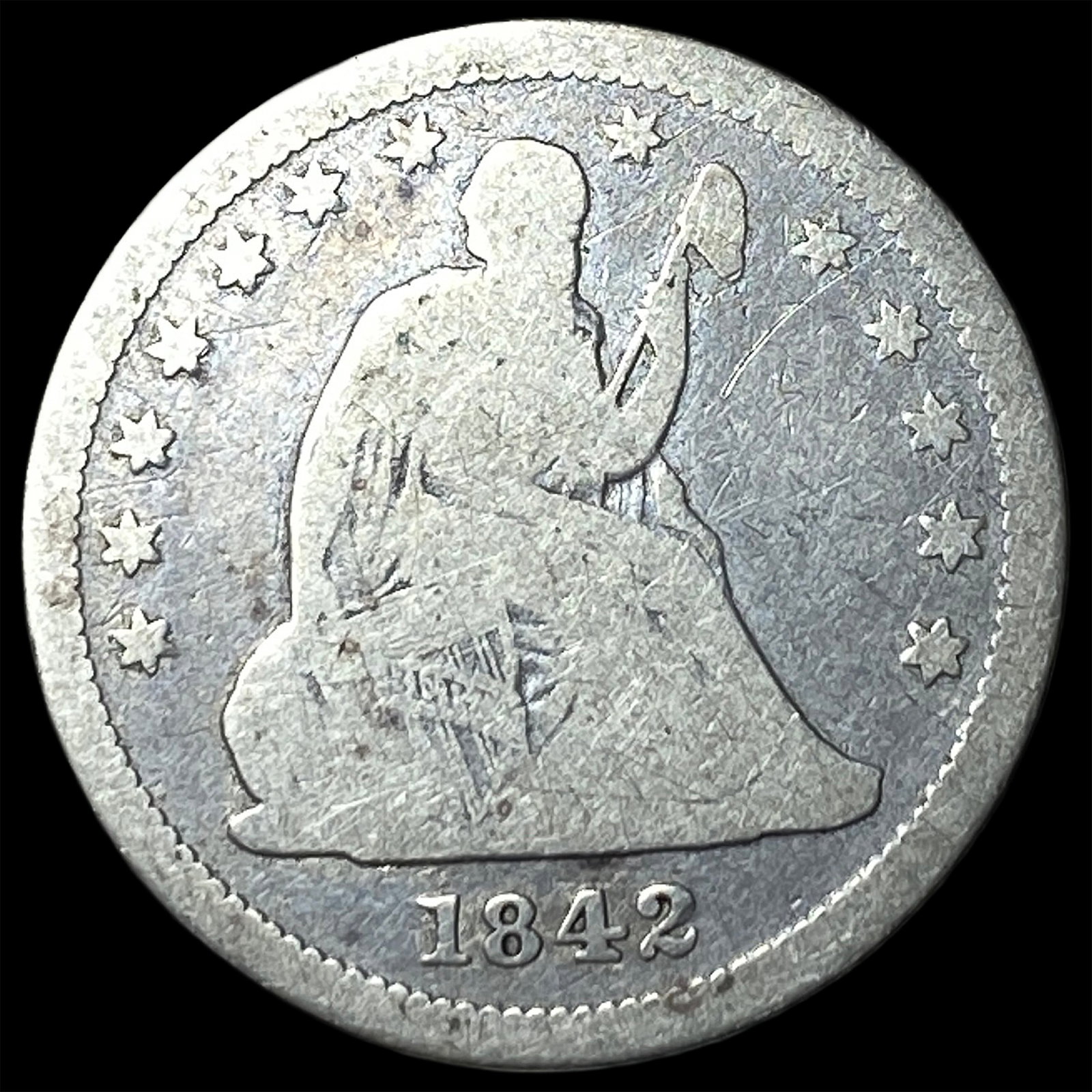 1842-O Silver Seated Liberty Quarter NICELY CIRCULATED: 1842-O Silver Seated Liberty Quarter NICELY CIRCULATED