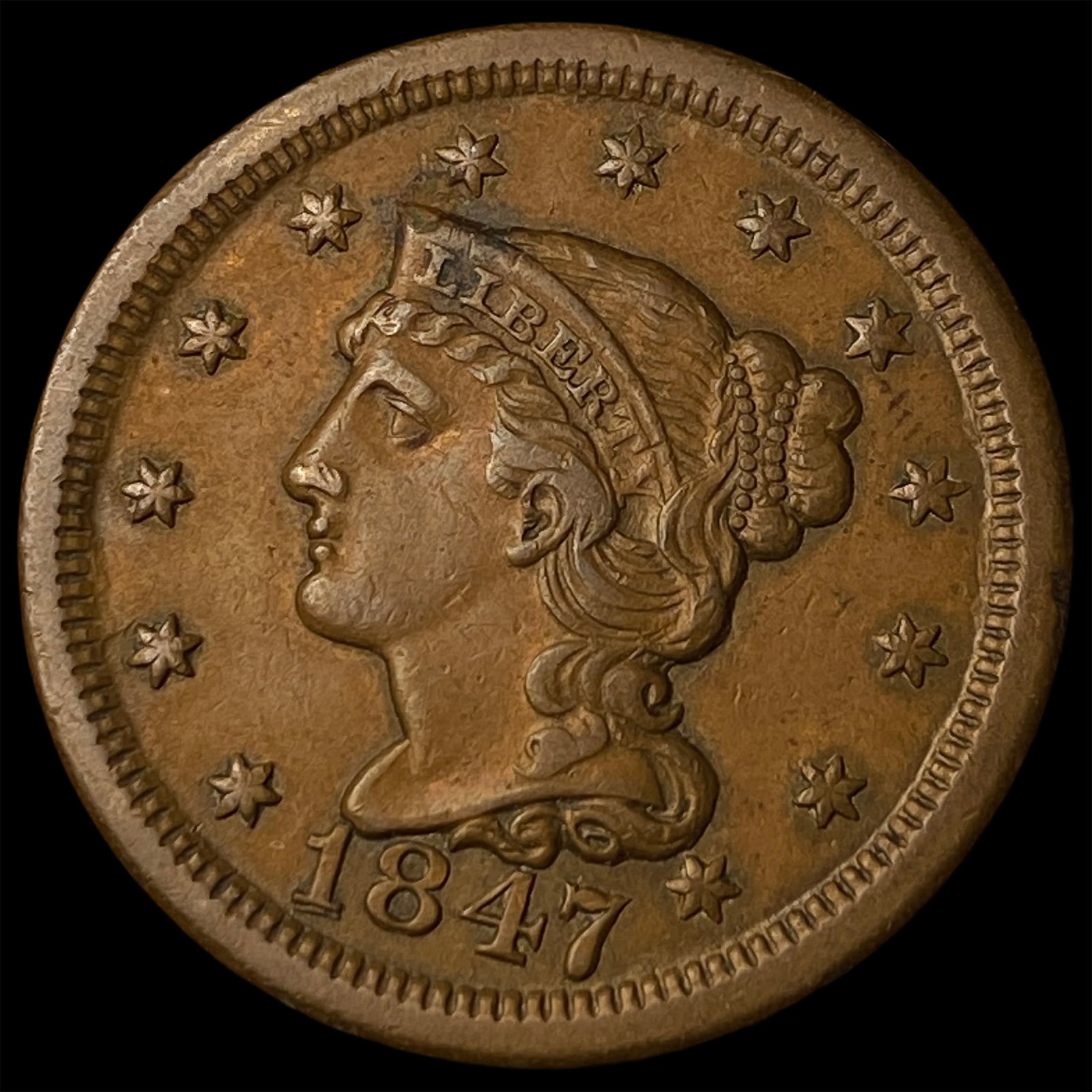 1847 Braided Hair Large Cent CHOICE AU (1 of 2)